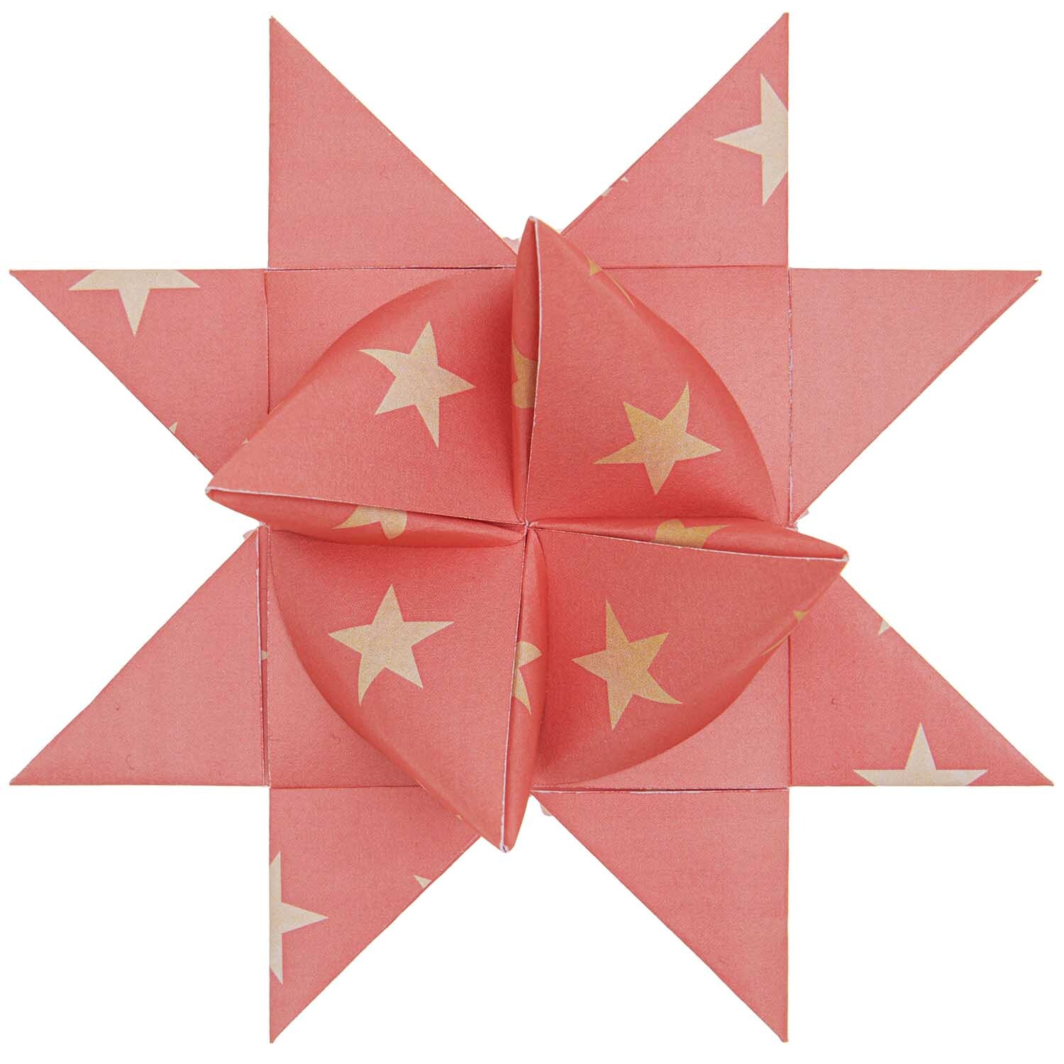 Paper Poetry Fröbelstreifen neon Sterne L 40 Stück: Gefalteter Stern aus neonfarbenem Papier mit weißen Sternen, ideal für kreative Dekorationen.