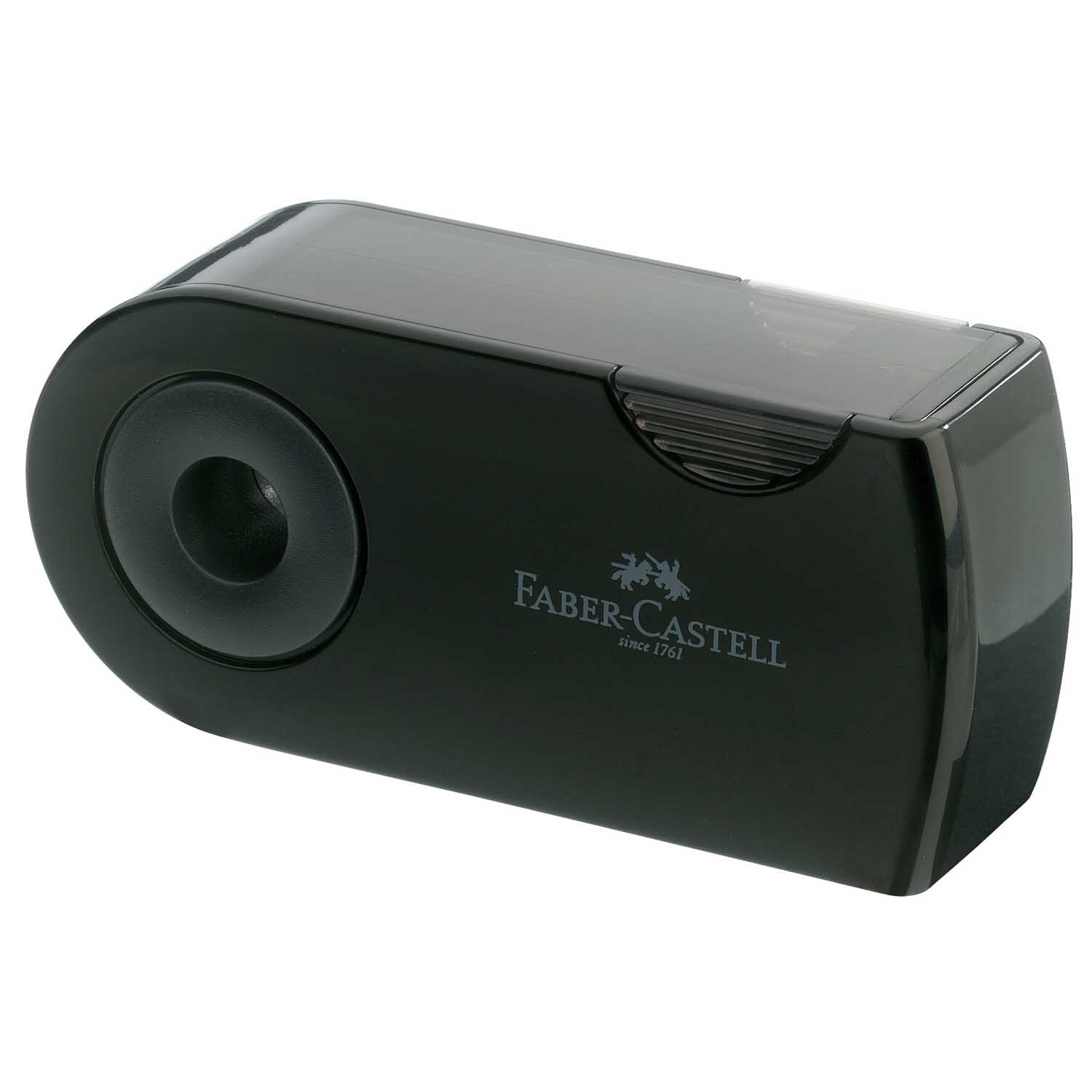 Anspitzer Doppeldose mit Schutzhülle von Faber Castell in elegantem Schwarz, ideal für präzises Spitzen.