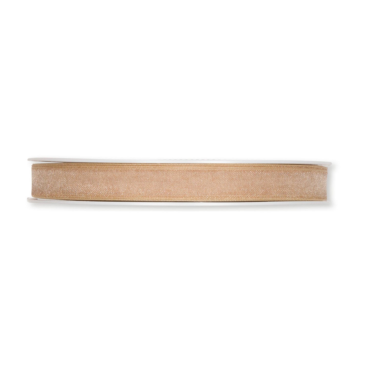Organzaband Rolle 10mm 10m in Natur von Halbach. Feines, transparentes Band auf einer Spule, ideal für Dekorationen und Bastelprojekte.