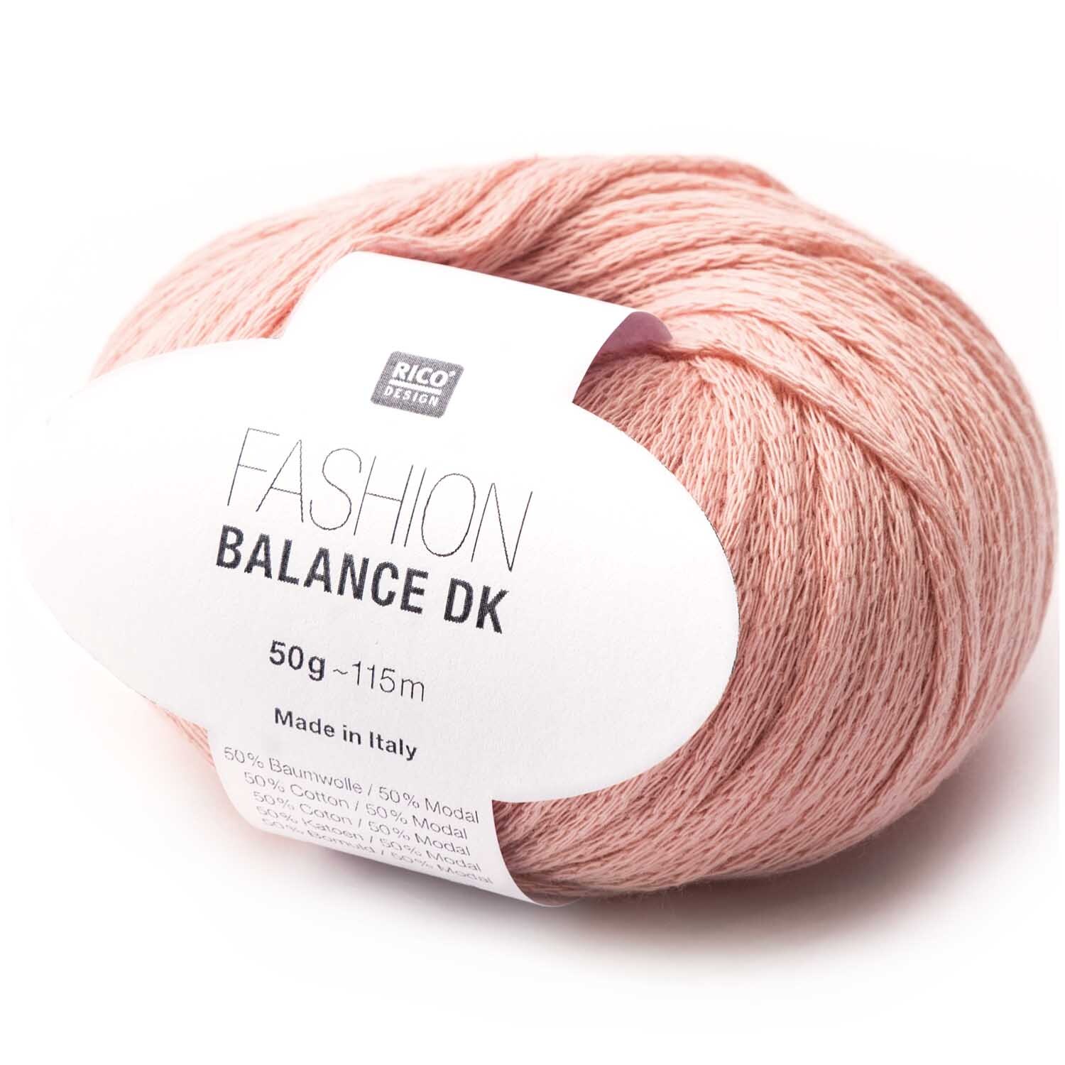Fashion Balance dk: Weiches, rosafarbenes Garnknäuel von Rico Design, 50g, 115m, ideal für Strickprojekte.