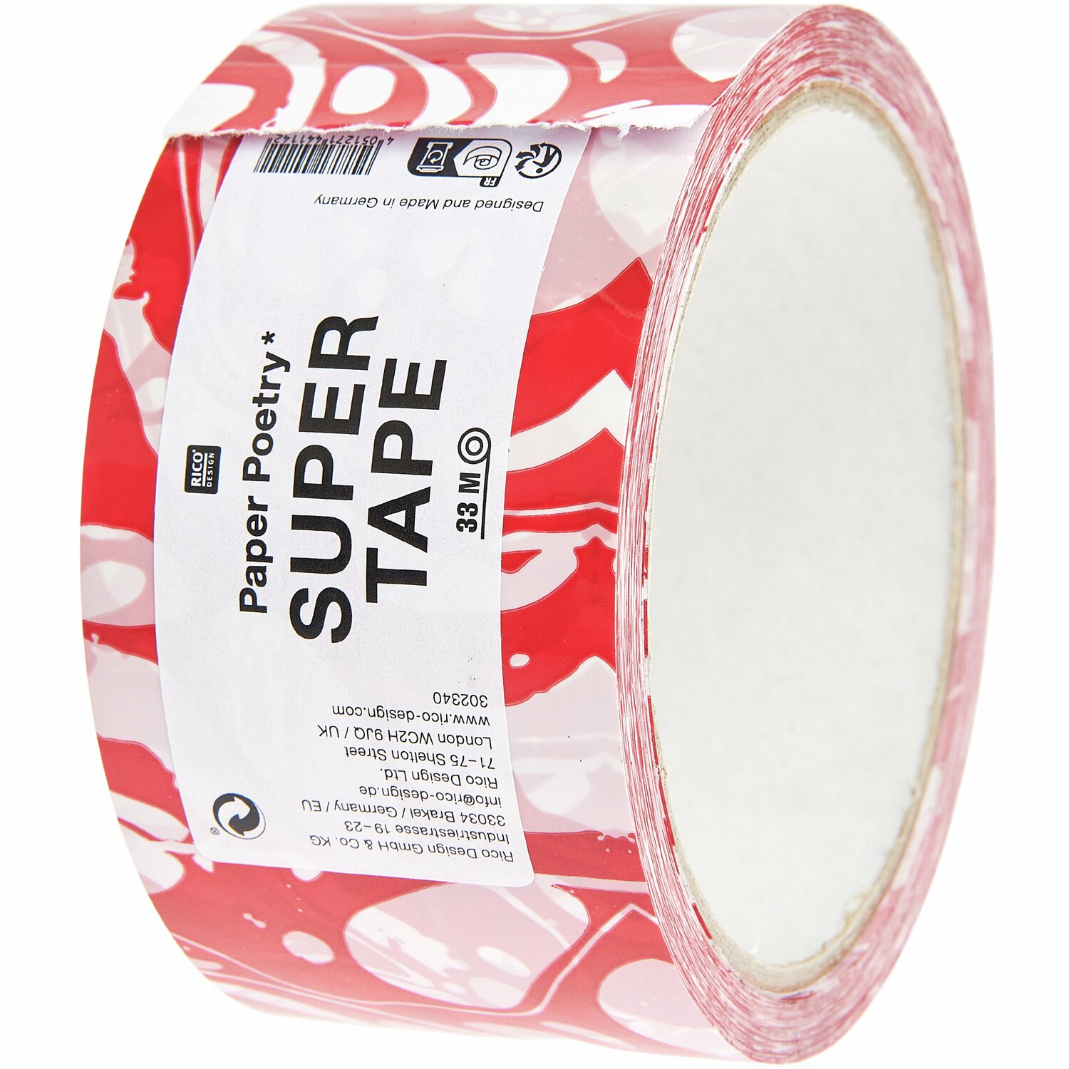 Paketklebeband Marmoriert Rot/Weiß 5cm 33m von Rico Design