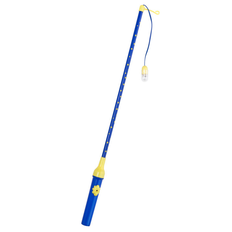 Laternenstab elektrisch mit Sternen blau 50cm, zeigt einen blauen Stab mit gelben Akzenten und Sternenmotiv. Ideal für festliche Anlässe.