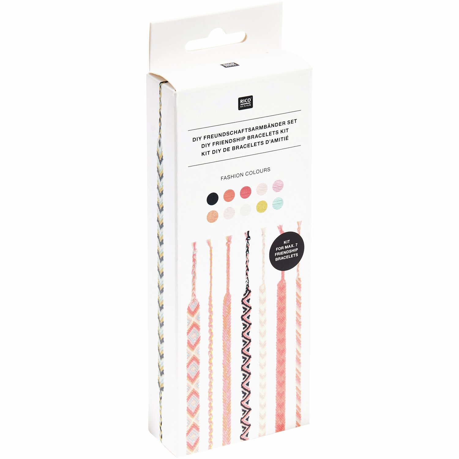 DIY Freundschaftsarmbänder Set Fashion Colours: Kreatives Set mit bunten Fäden von Rico Design für individuelle Armbänder. Ideal für Bastelprojekte.