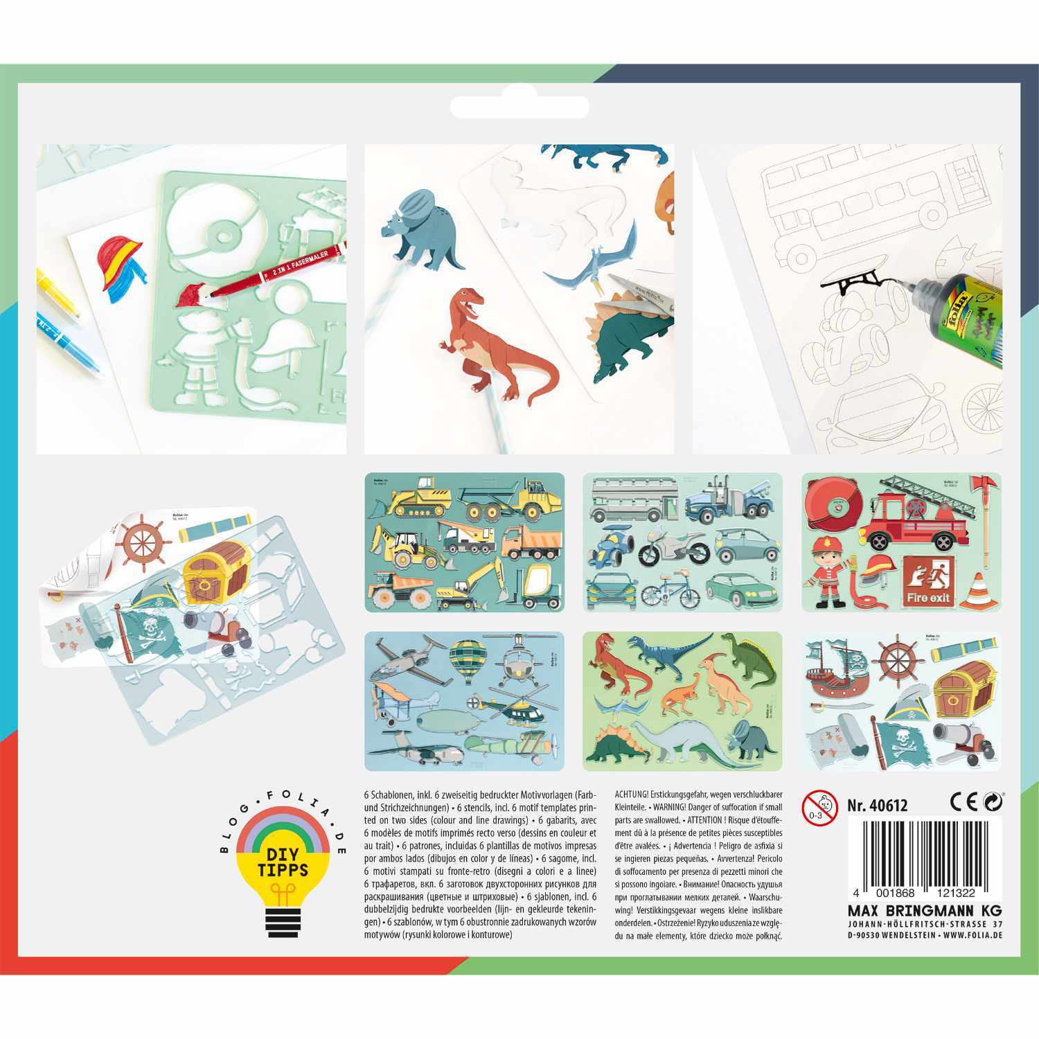 Kreativ-Schablonenset Adventure inkl. Malvorlage 6 Stück von Max Bringmann 
