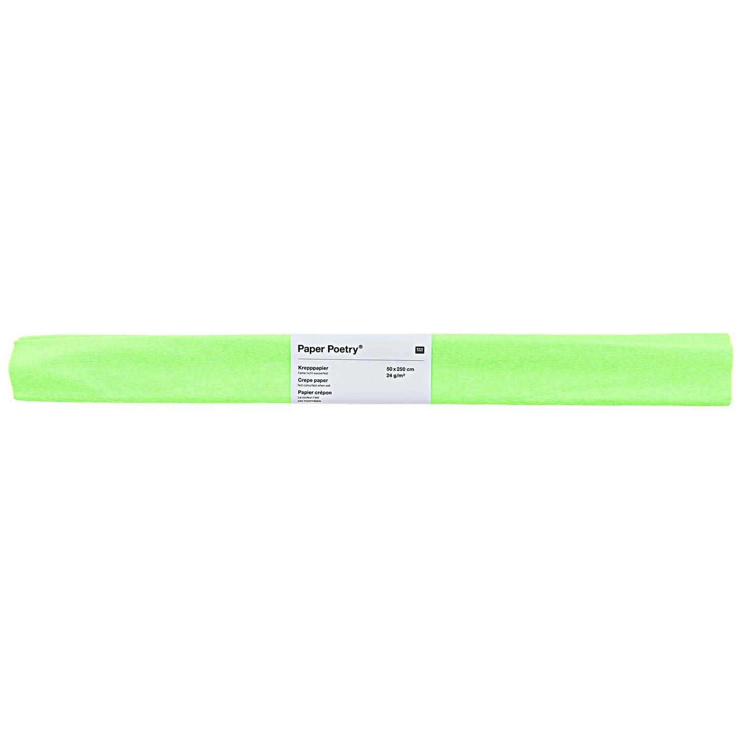 Krepp-Papier 50x250cm in leuchtendem Neongrün von Rico Design, ideal für kreative Bastelprojekte.