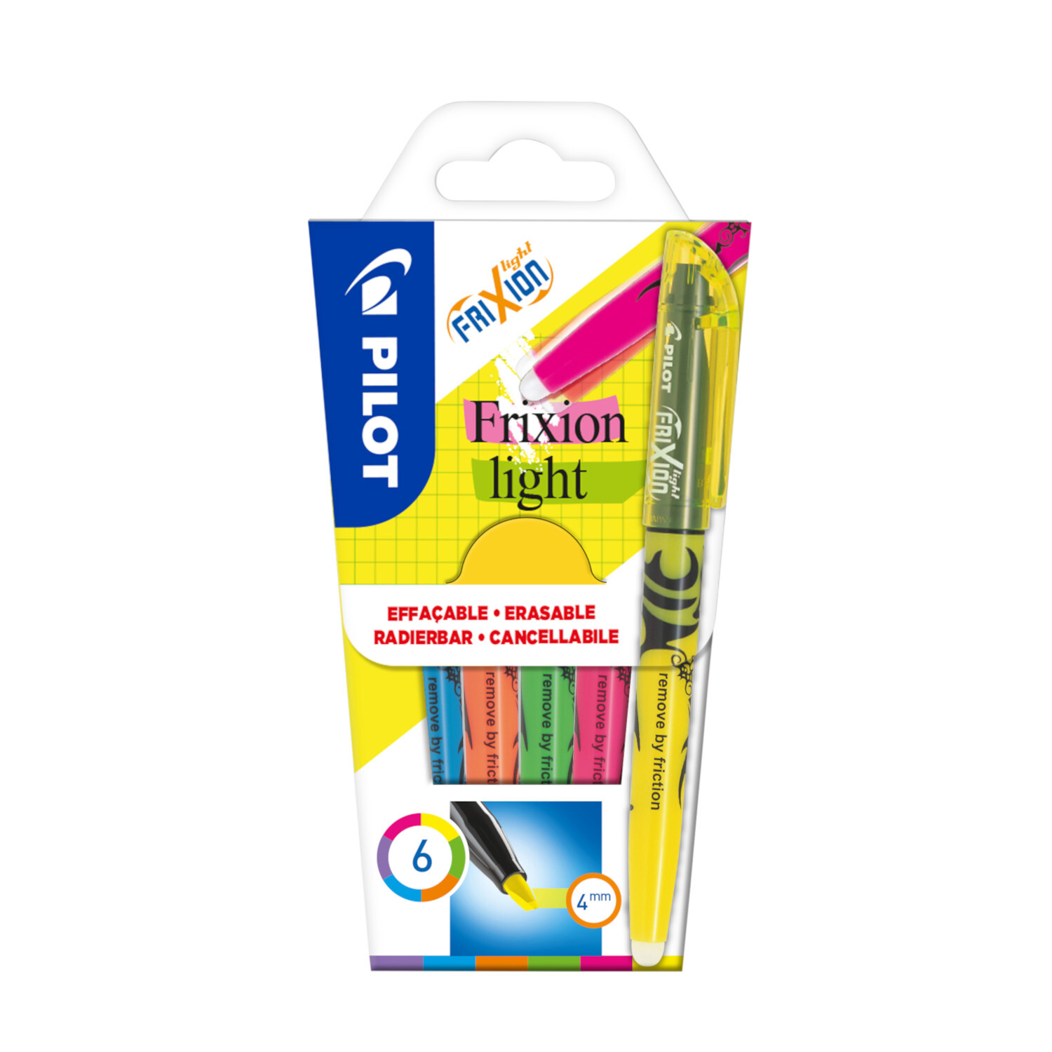 FriXion Light Neon Textmarker Set, 6-teilig, von PILOT in leuchtenden Farben, radierbar.