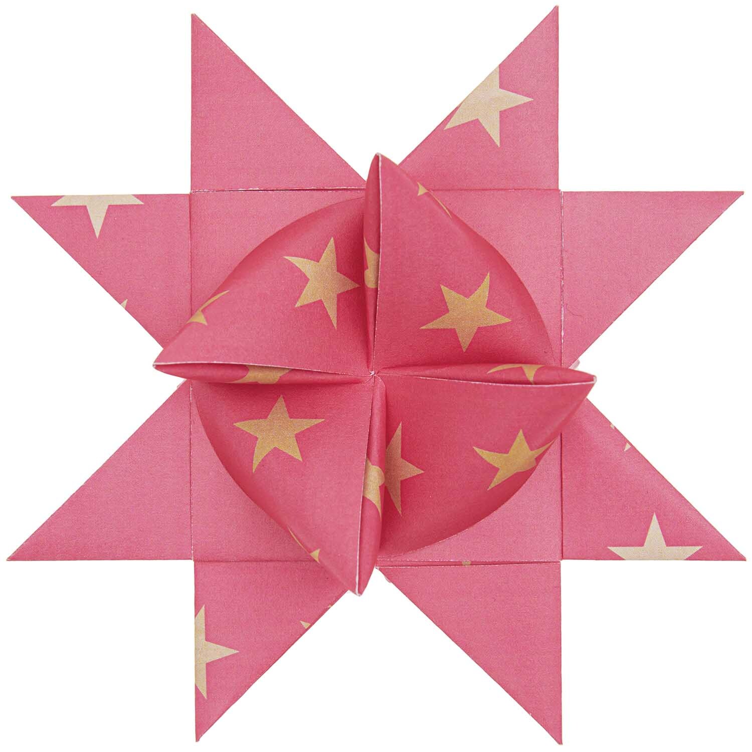 Paper Poetry Fröbelstreifen neon Sterne L 40 Stück: Origami-Stern aus neonfarbenem Papier mit gelben Sternen, von Rico Design.