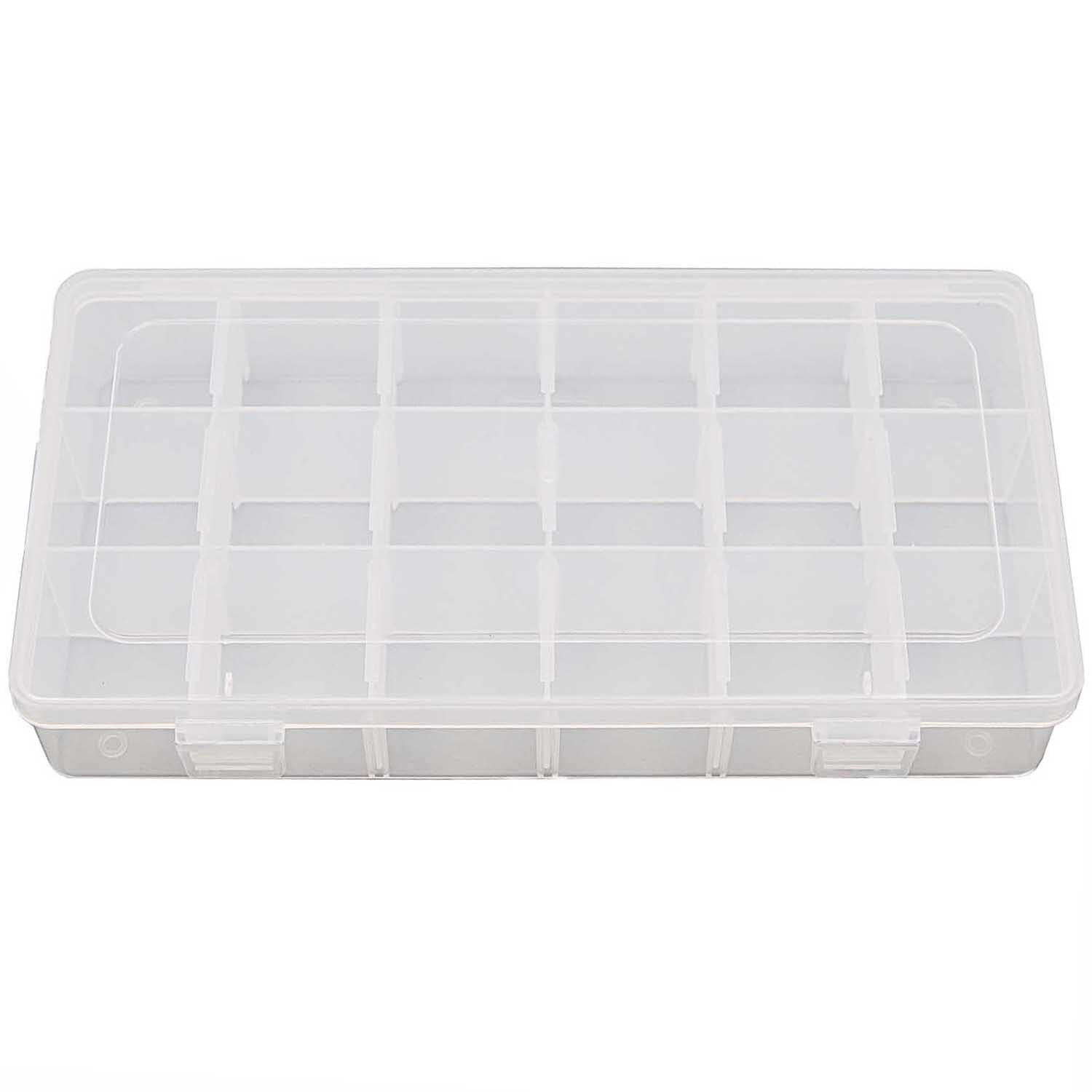 Sortierbox mit 18 Fächern, ideal für Kleinteile. Transparentes Design von Rico Design, 23,5x12,8x4,3 cm.