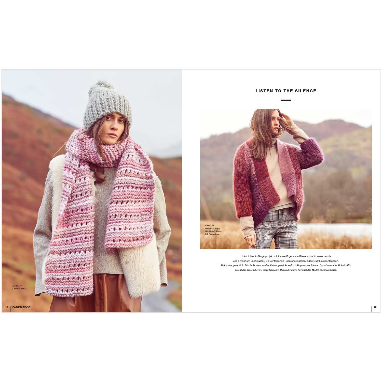 Lovewool Nr.11 Handstrickmagazin Herbst-Winter zeigt stilvolle Strickmode in herbstlicher Landschaft. Ideal für kreative Strickideen.
