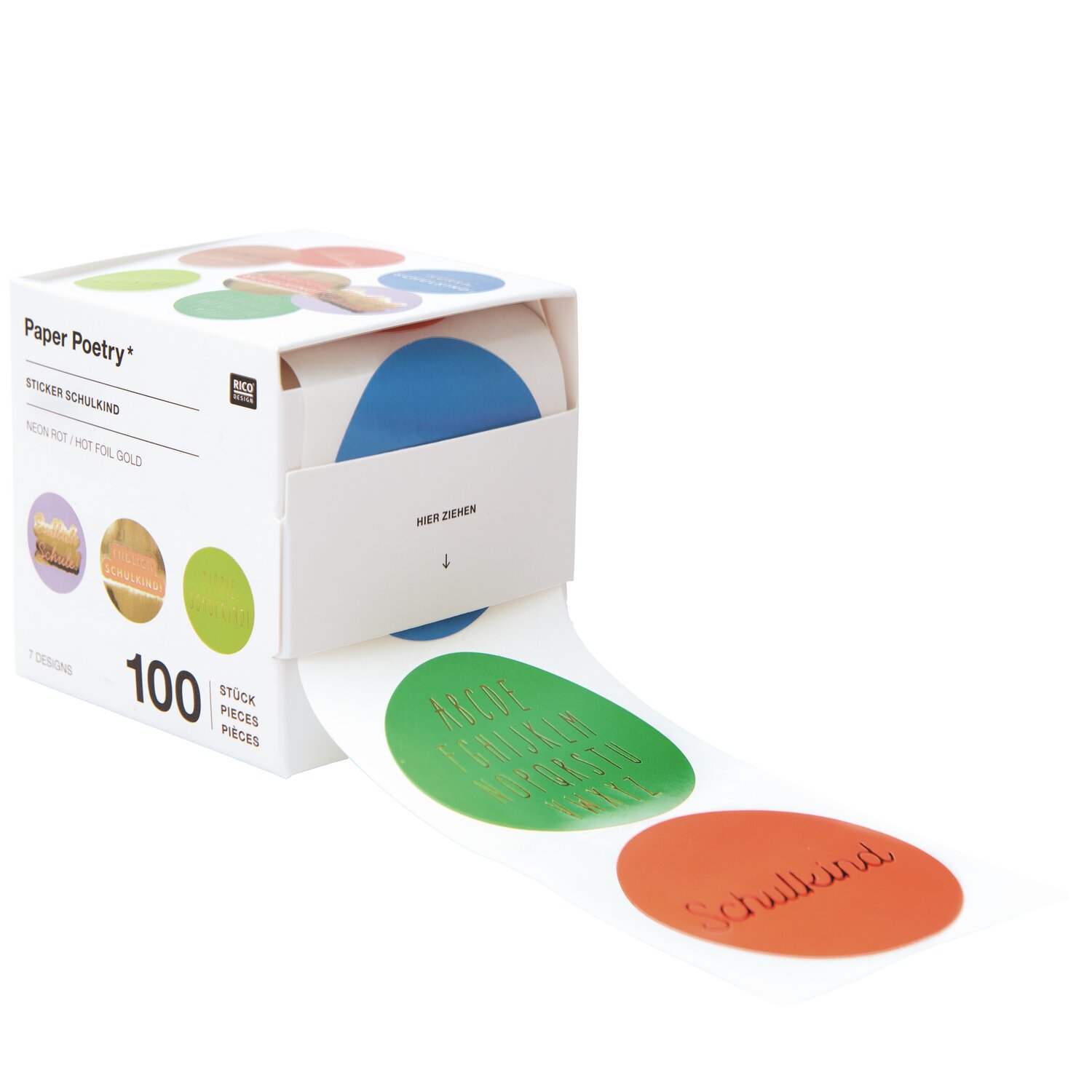 Paper Poetry Sticker Schulkind: Bunte Stickerrolle von Rico Design mit 100 Stück in verschiedenen Farben. Ideal für Schulanfang und kreative Projekte.
