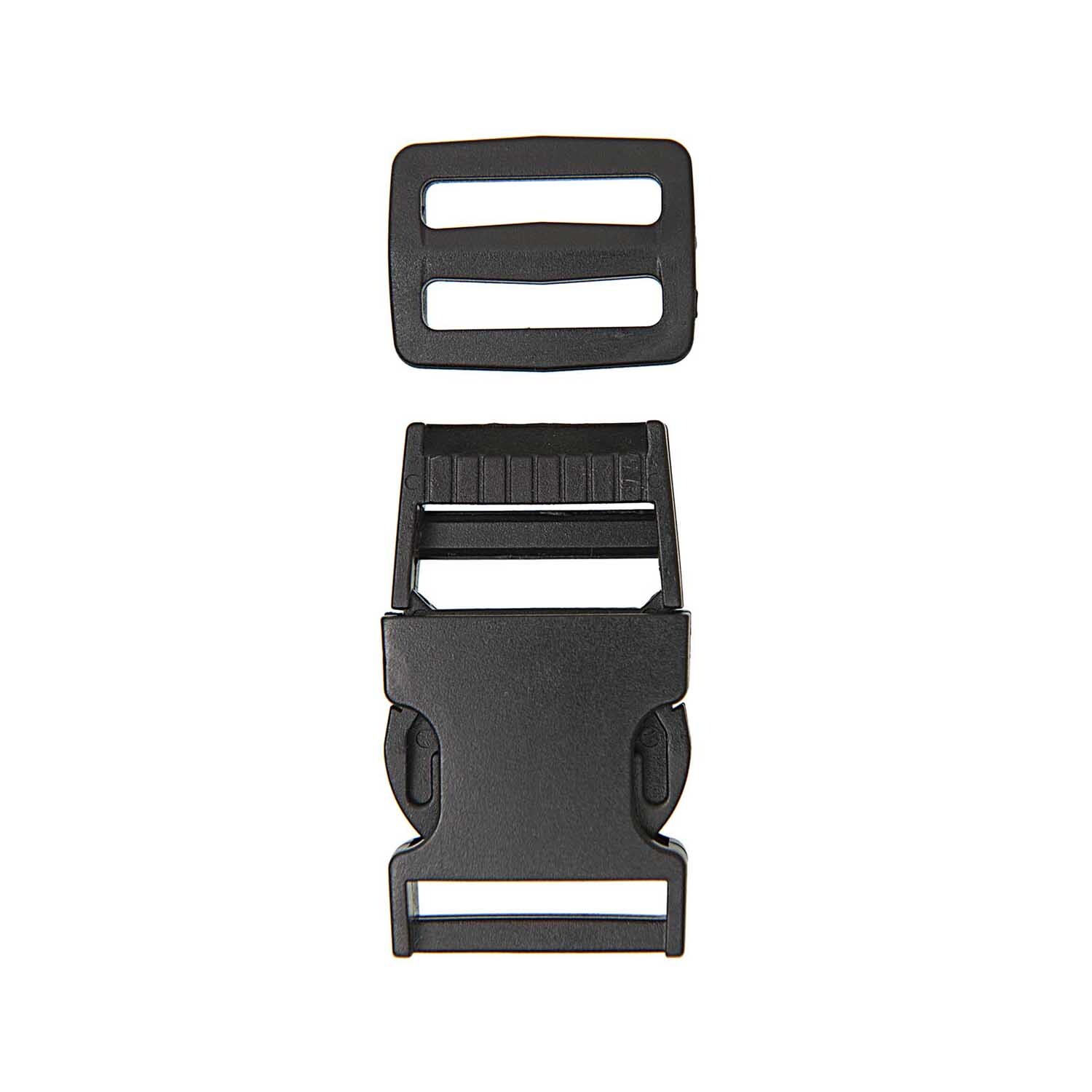 Steckverschluss mit Schnalle, 25mm, von Rico Design. Schwarzer Verschluss in zwei Teilen, ideal für Taschen und Rucksäcke.