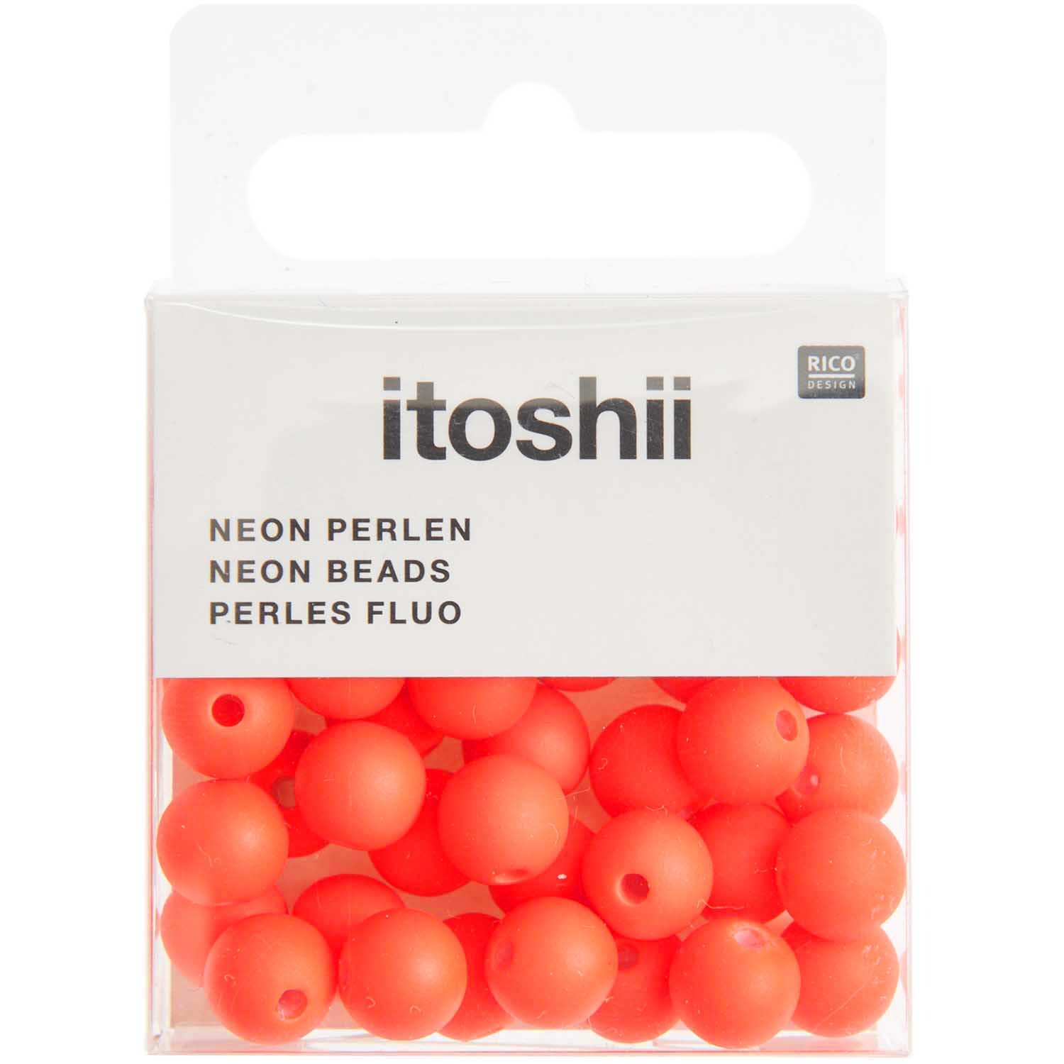 Itoshii Kunststoffperlen in leuchtendem Neon-Orange, 8mm, 40 Stück, ideal für kreative Bastelprojekte.