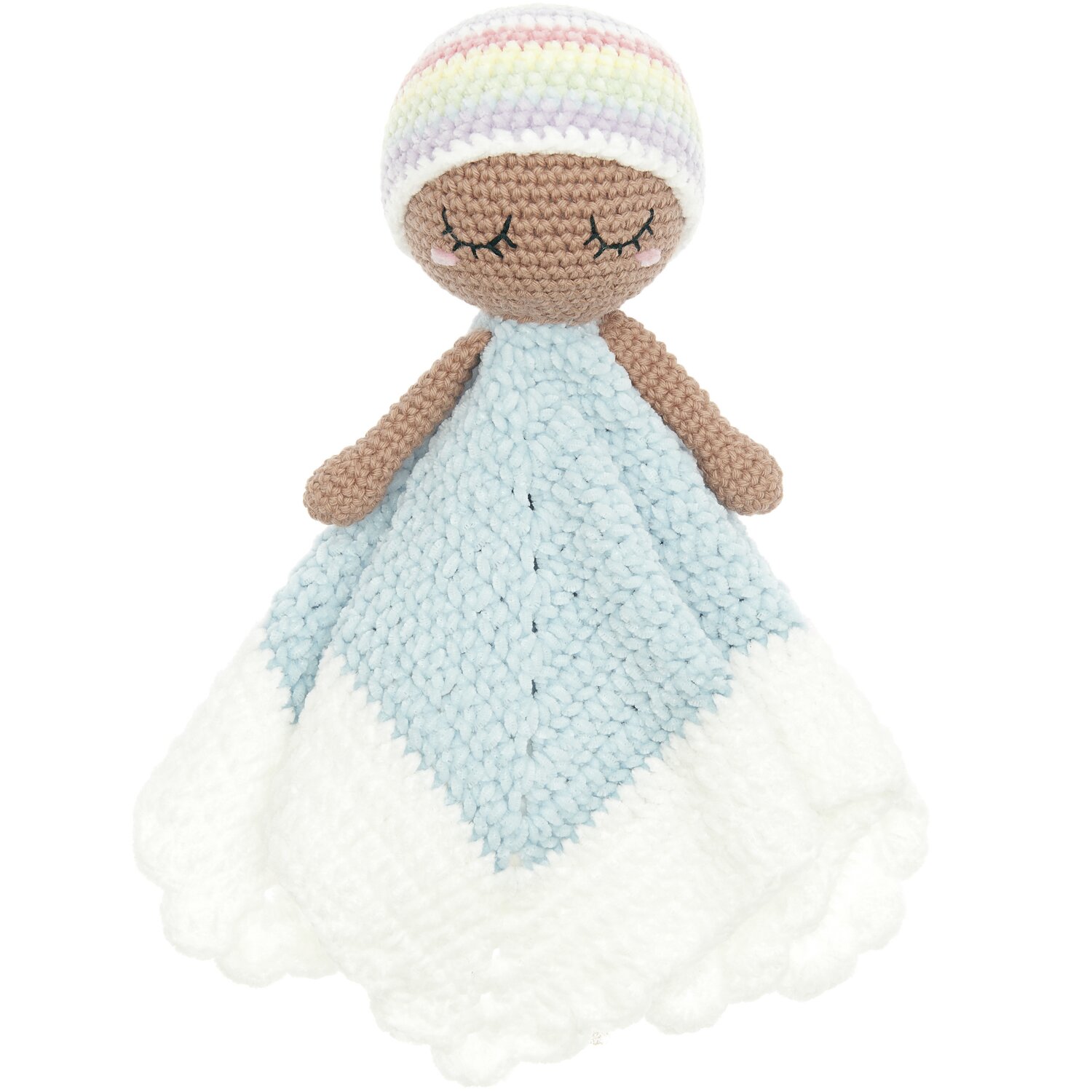 Häkelset Ricorumi Baby Blankies Pastel Rainbow zeigt weiche, pastellfarbene Babydecken von Rico Design. Ideal für zarte Babyhaut.