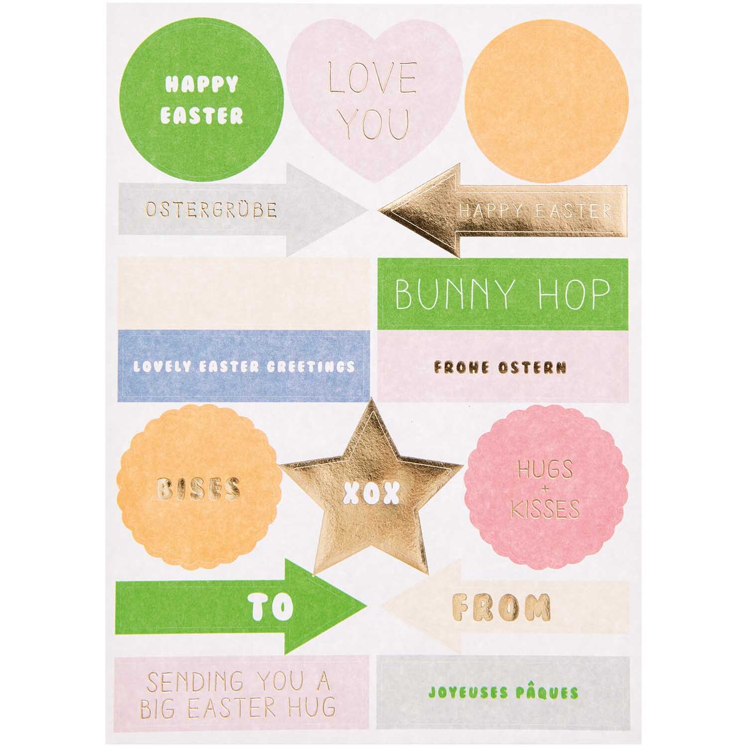Paper Poetry Grußkartenset Bunny Hop mint mit Ostergrüßen und bunten Designs in Pastellfarben. Ideal für fröhliche Osterbotschaften.