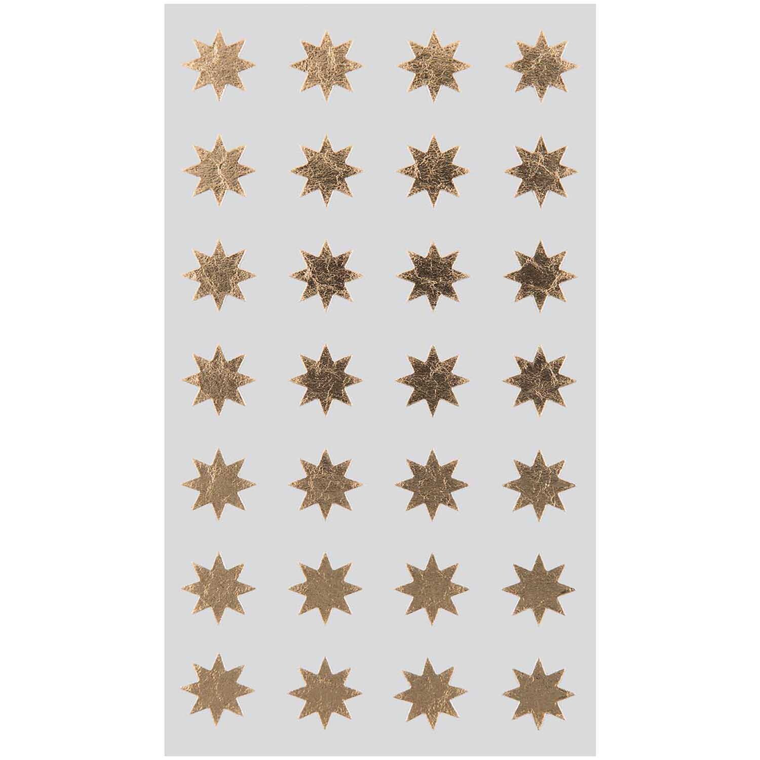 Paper Poetry Sticker Sterne gold 12mm 4 Bogen von Rico Design. Goldene Sternsticker auf weißem Hintergrund, ideal für kreative Projekte.