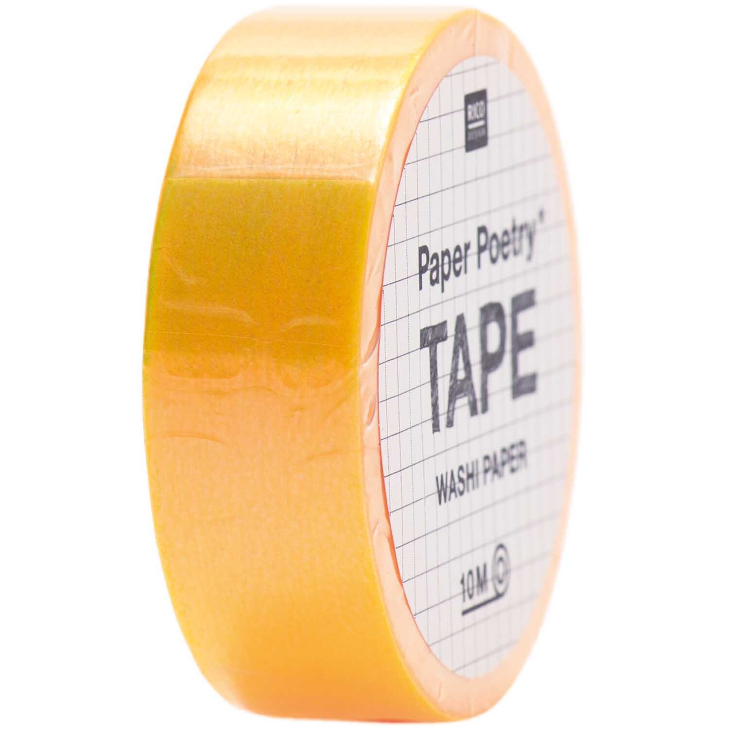 Paper Poetry Tape irisierend 15mm 10m in leuchtendem Orange von Rico Design, seitlich abgebildet.