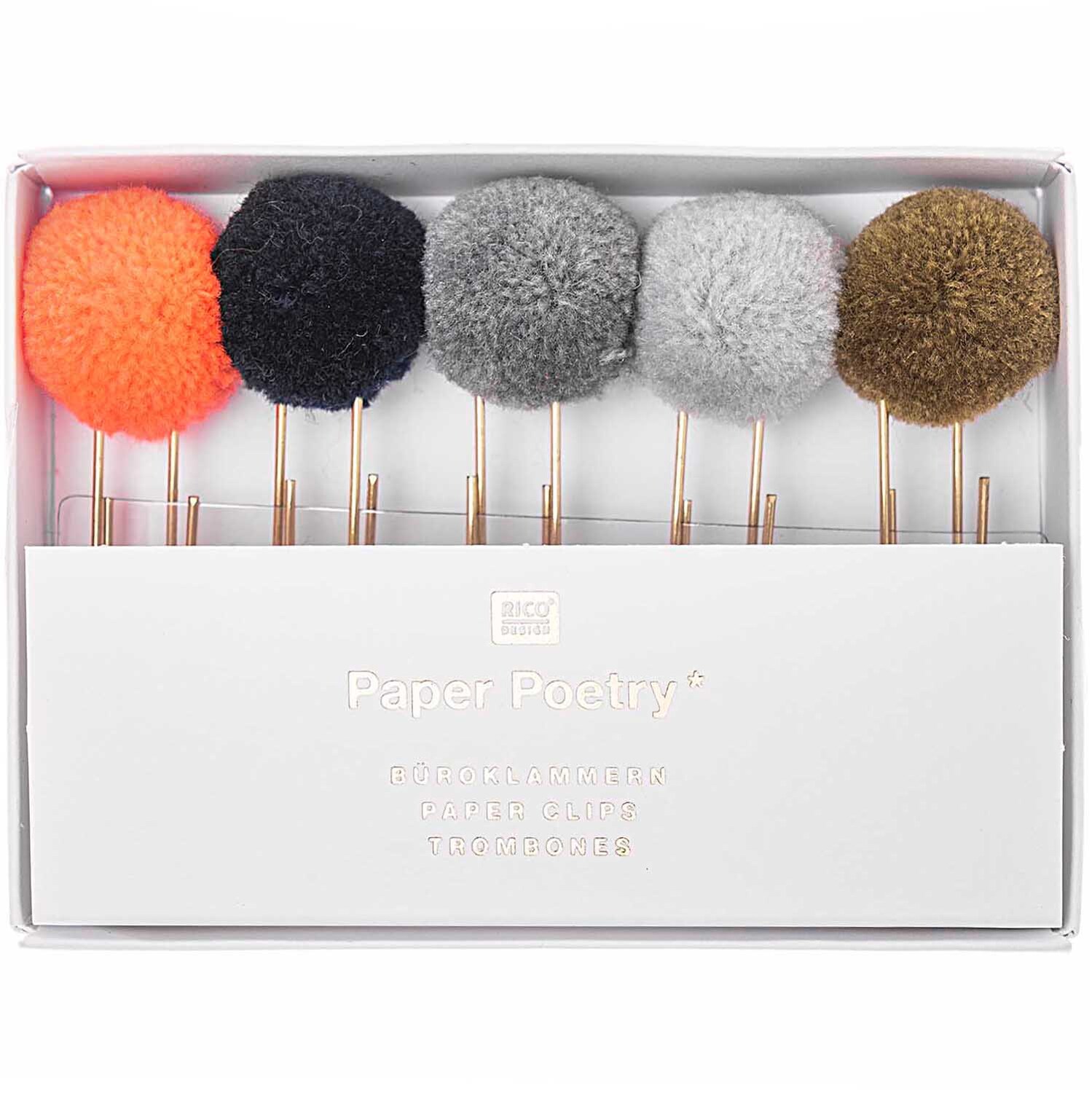 Paper Poetry Büroklammern mit Pompons 4cm 5 Stück Farbe Blau von Rico Design