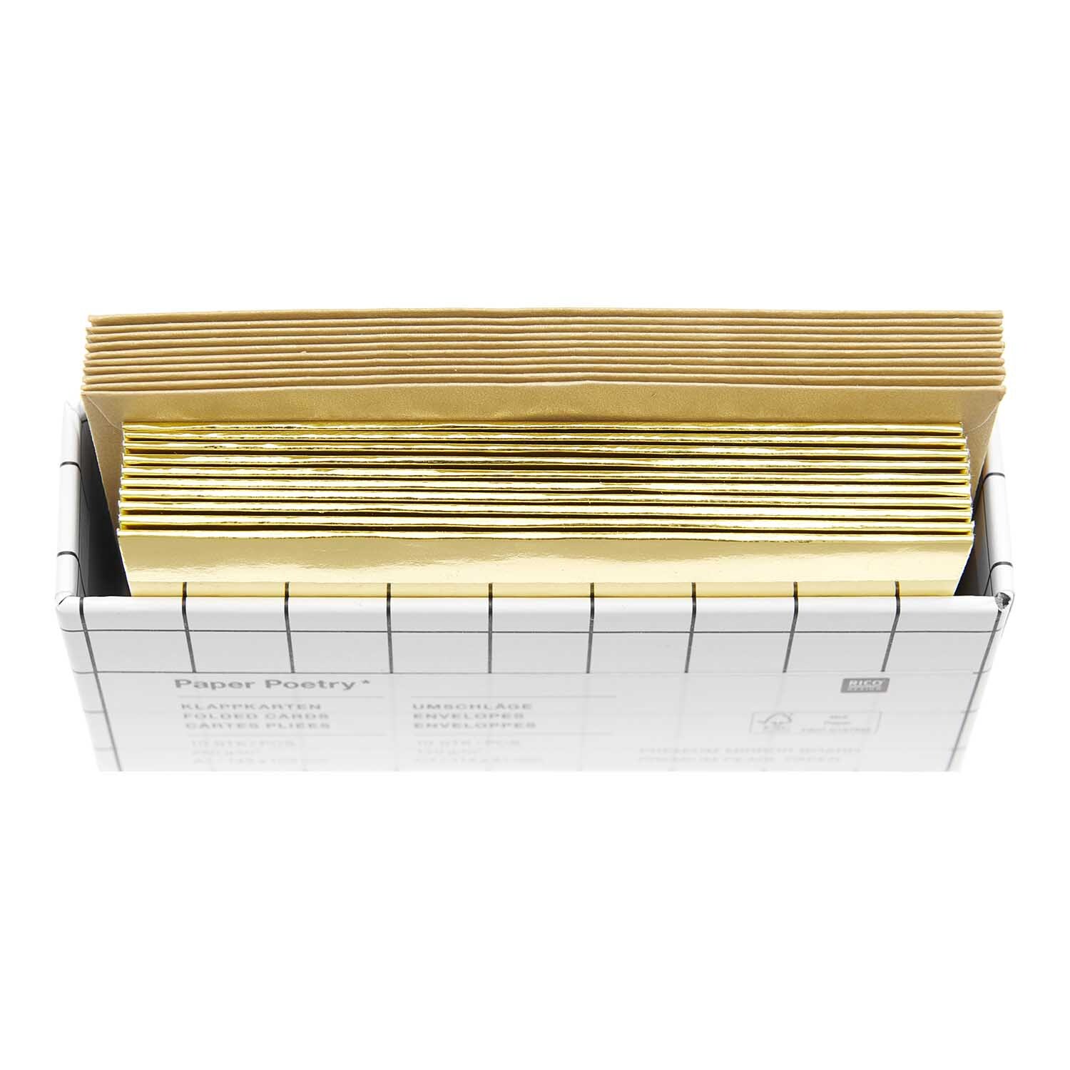 Paper Poetry Kartenset Spiegelkarton gold A7/C7, 20-teilig, in einer Box mit glänzenden Karten. Ideal für kreative Projekte.