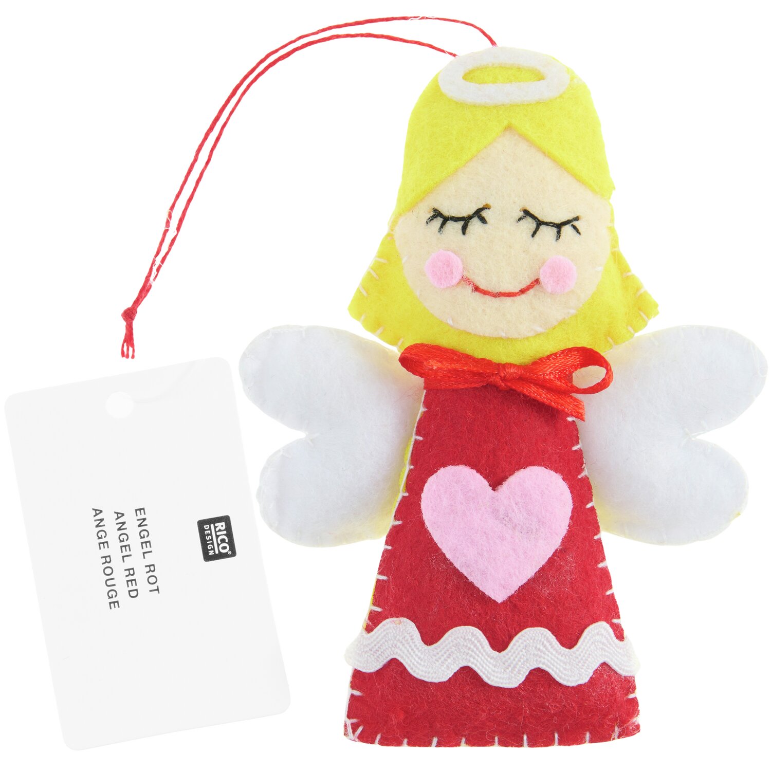 Aufhänger Filz-Engel mit Herz 10,5x8x1,7cm Farbe Rot-Weiß von Rico Design