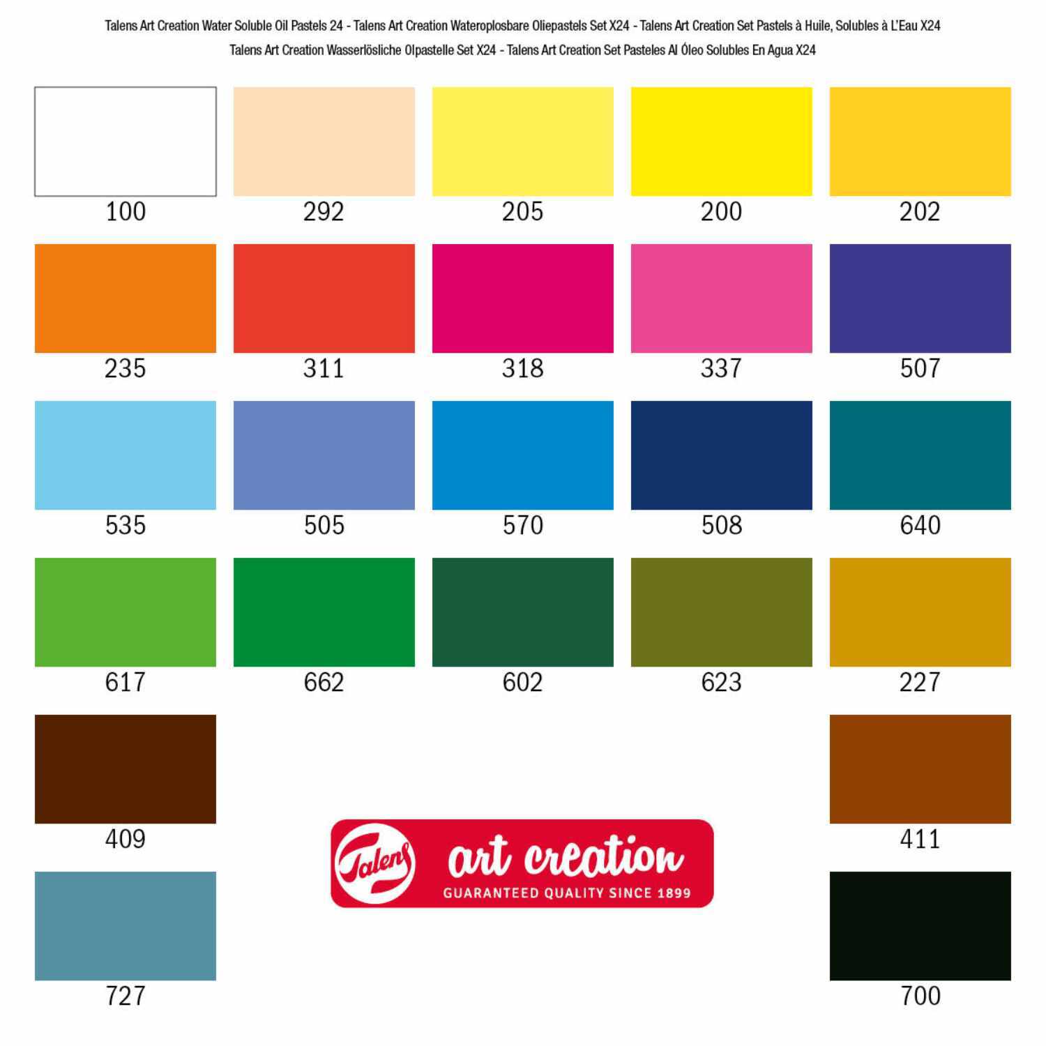Talens Art Creation Wasserlösliche Ölpastelle Set 24 Farben zeigt eine Farbpalette mit 24 lebendigen Tönen.