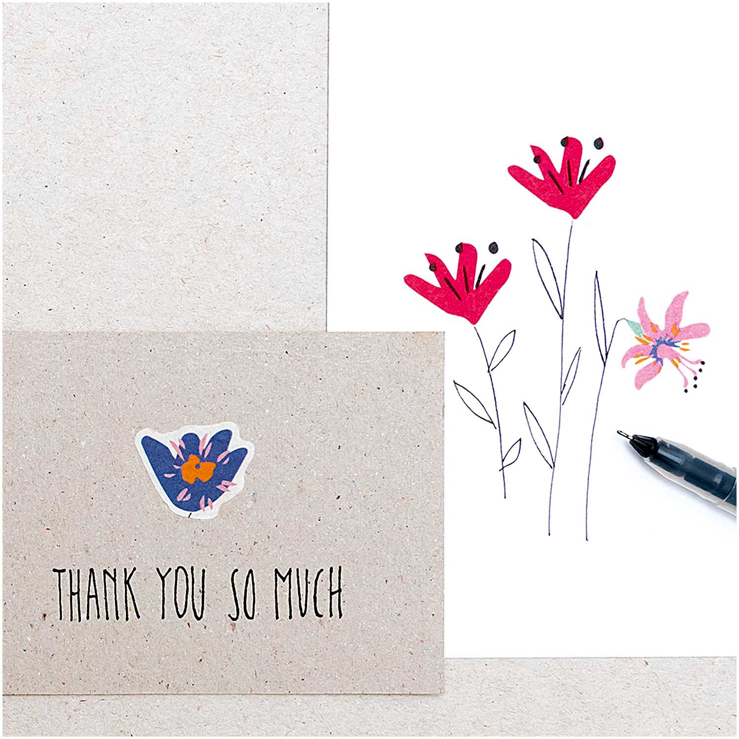 Washi Sticker Streublumen 200 Stück von Rico Design, mehrfarbig, auf einer Karte mit Blumenzeichnung und Stift.
