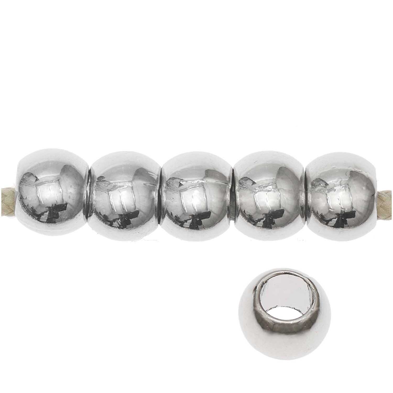 itoshii - Ponii Beads Perlen 9x7mm, 20 Stück, in glänzendem Silber von Rico Design, aufgereiht und einzeln gezeigt.