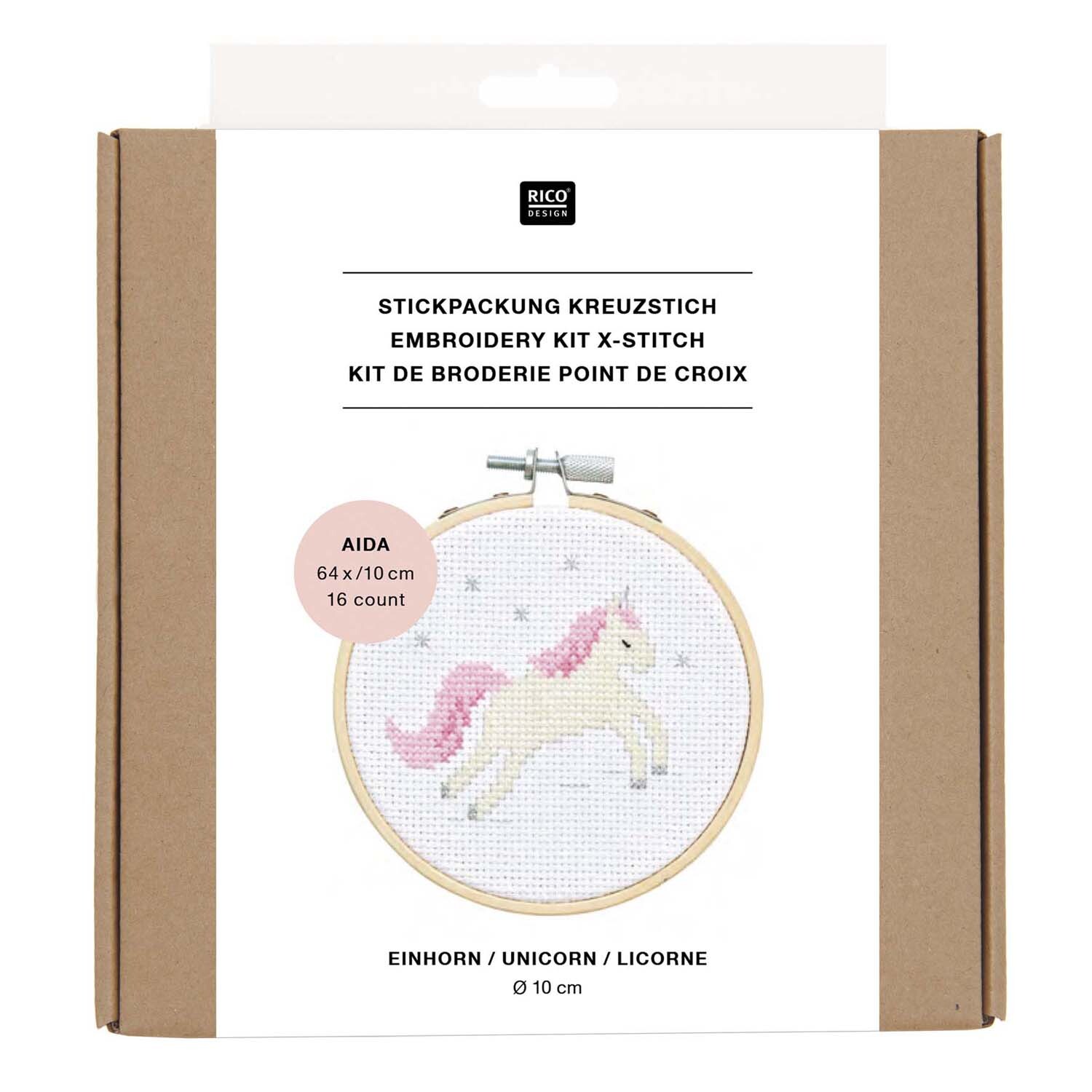 Stickpackung Mini Kit Einhorn Bild Ø 10cm von Rico Design