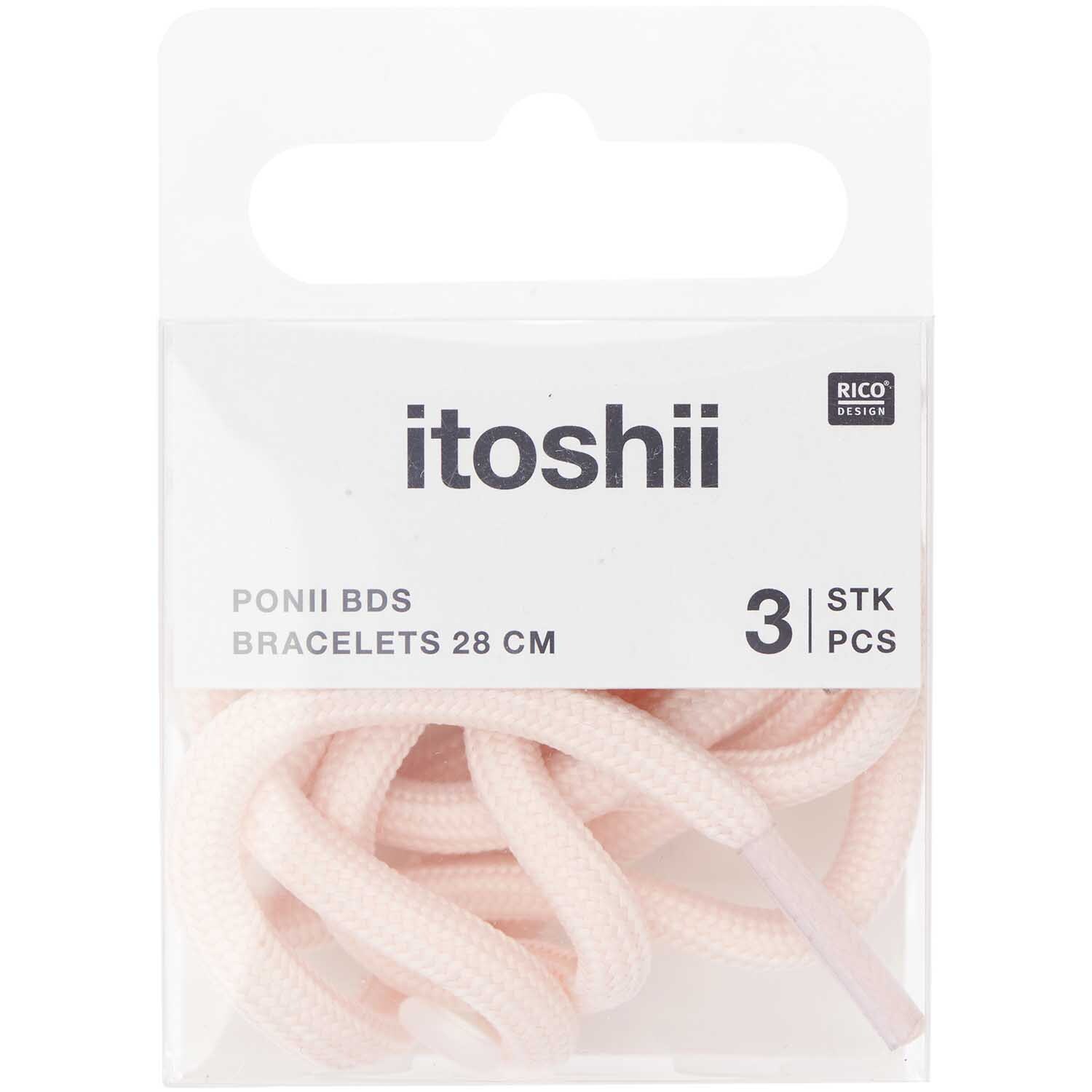 Itoshii - Ponii Beads Armbänder, 3 Stück in zartem Rosa, verpackt in einer Box von Rico Design.