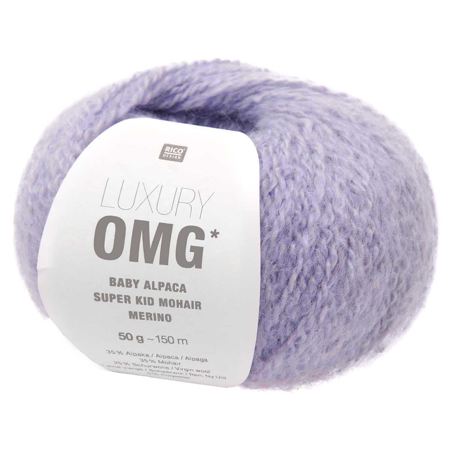 Luxury OMG Wolle in Flieder von Rico Design, 50g Knäuel, ideal für weiche Strickprojekte.