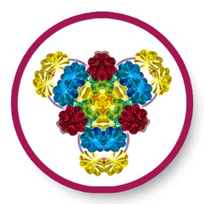 Kaleidoskop Bausatz: Buntes Muster aus roten, blauen und gelben Formen, 35-teilig von folia.