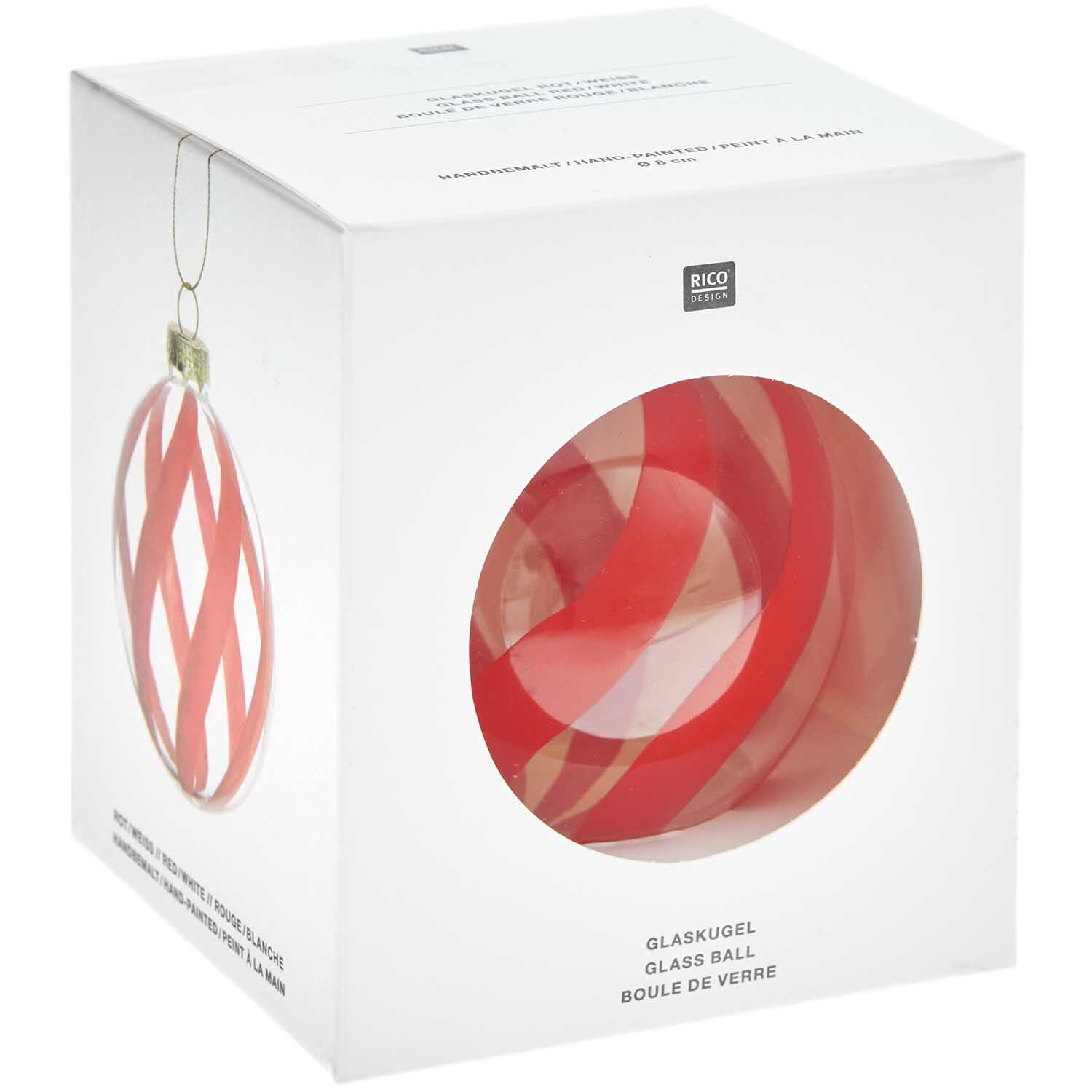 Glaskugel Baumschmuck transparent-rot Ø8cm von Rico Design