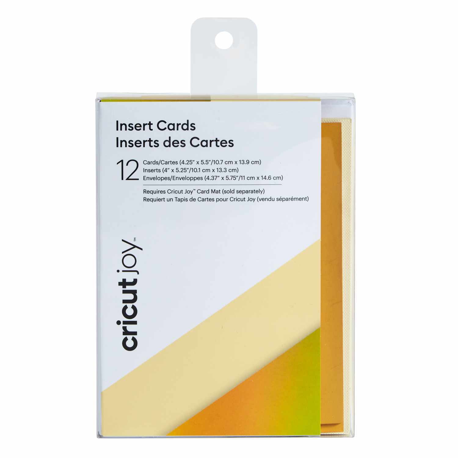 Joy Insert Card Kartenset mit 12 creme-goldenen Karten in einer transparenten Verpackung von Cricut. Ideal für kreative Projekte.