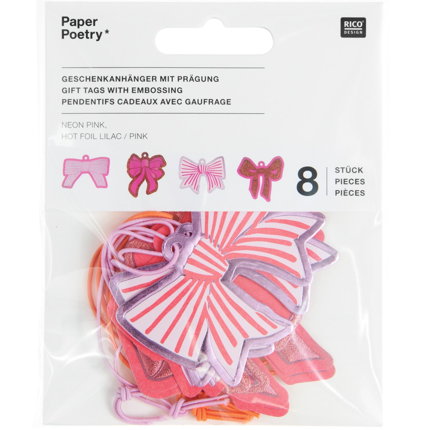 Paper Poetry Geschenkanhänger La Vie en Rose Schleifen Rosa 8 Stück von Rico Design