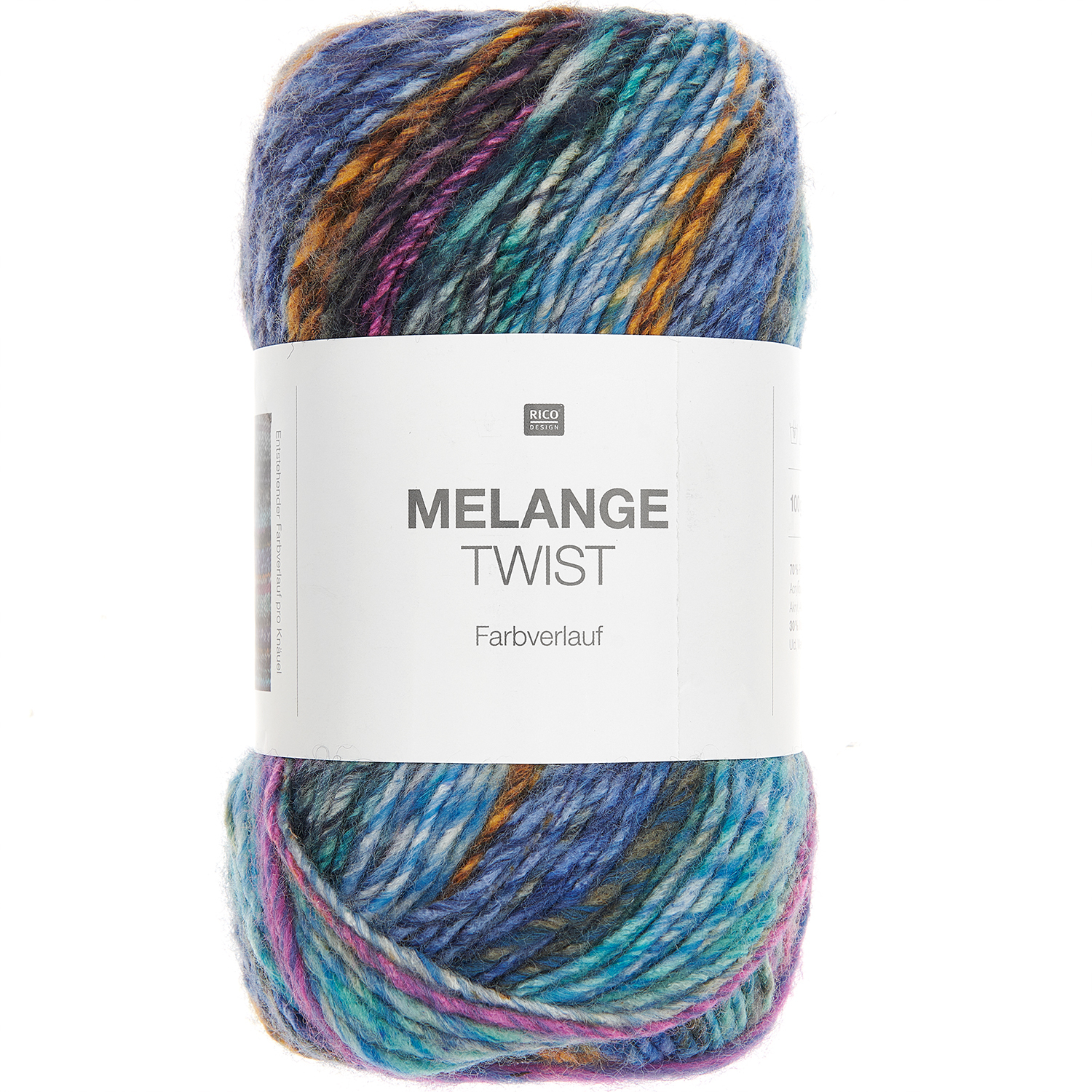 Melange Twist Wolle von Rico Design in Multicolor, 100g, 145m, zeigt lebendige Farbmischungen.