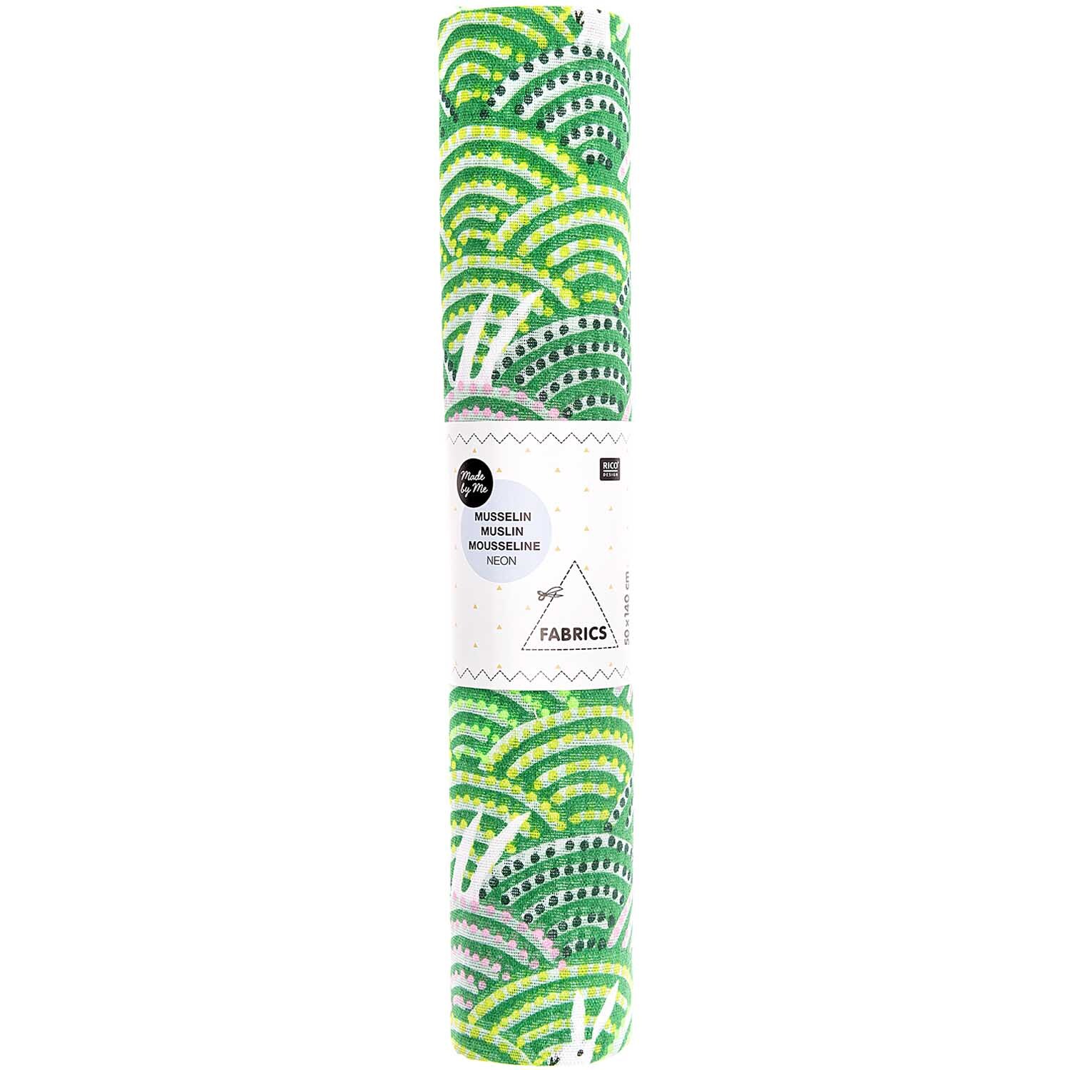Musselin-Druckstoff Bunny Hop Hasen im Feld grün 50x140cm von Rico Design