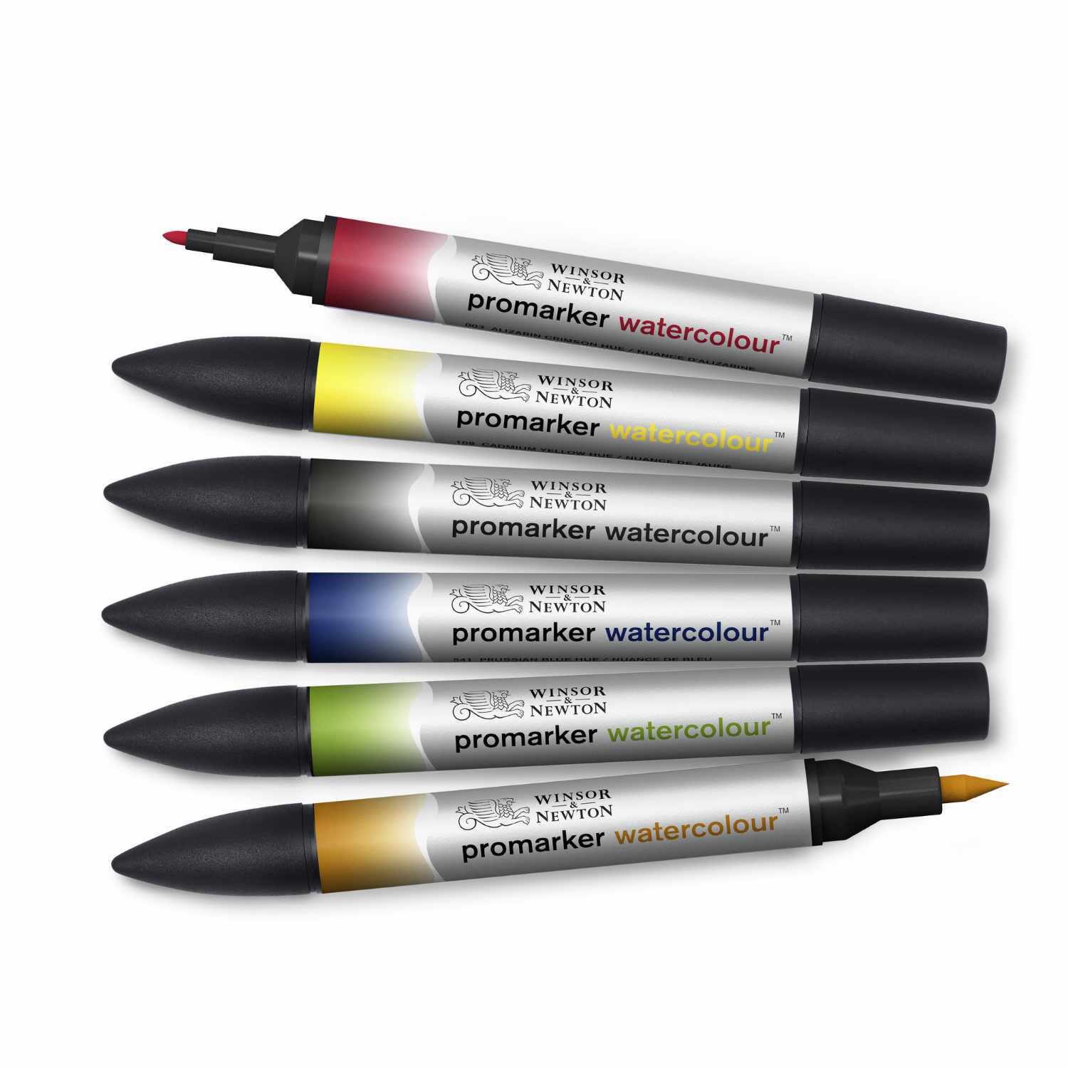 Promarker Aquarellmarker 6 Stück von Winsor & Newton, in verschiedenen Farben, ideal für kreative Aquarellkunst.