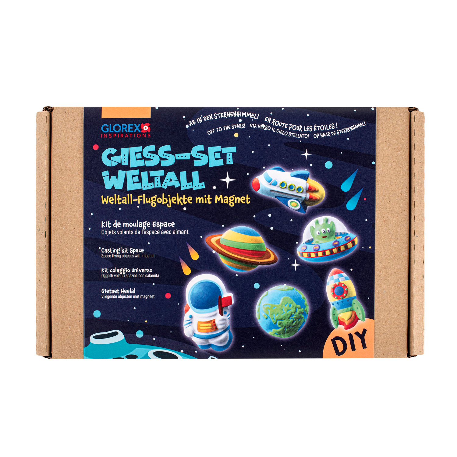 Bastelset Weltall gießen: Kreatives DIY-Set von Glorex für Weltraum-Objekte mit Magneten.