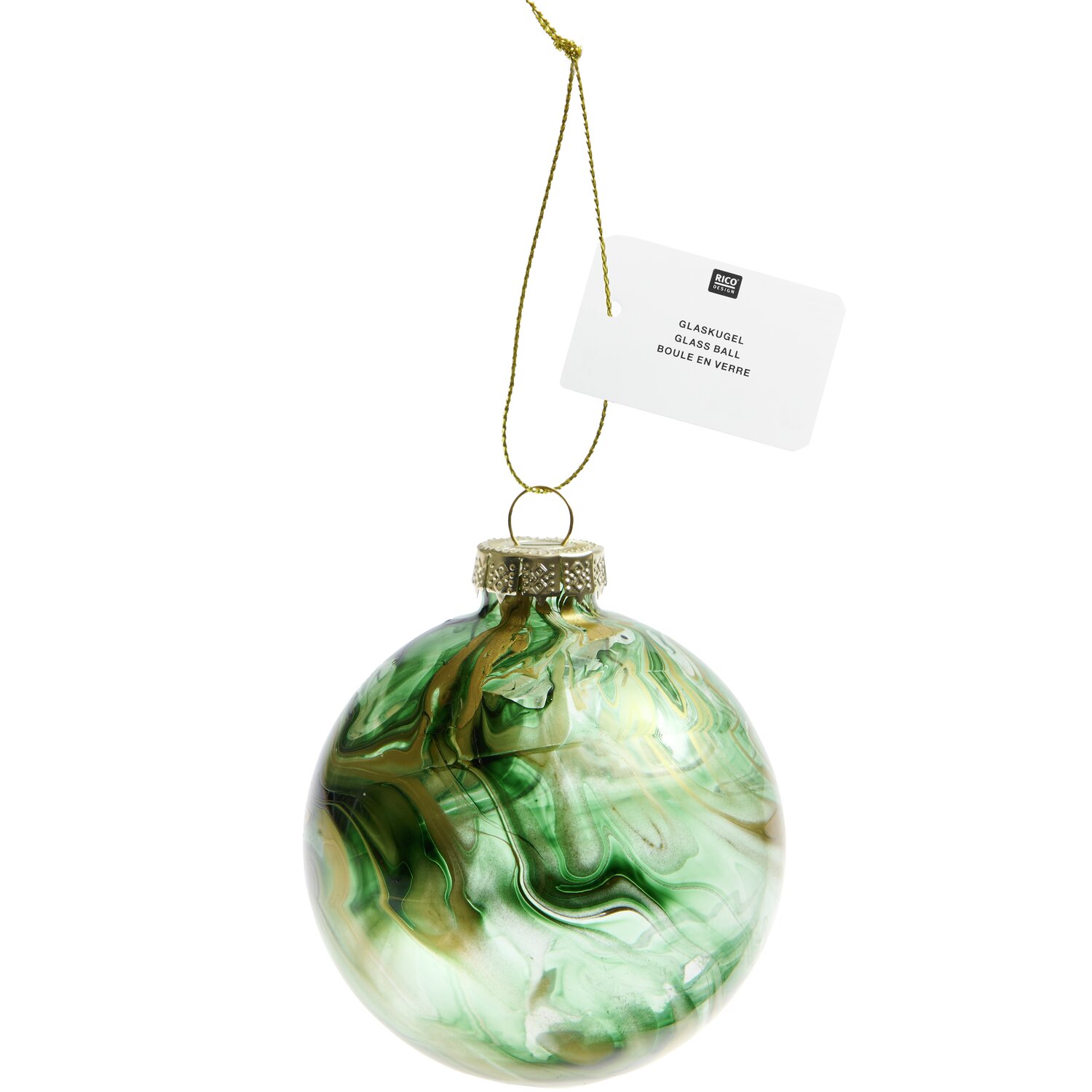 Glaskugel Baumschmuck klar Grün/Gold Ø8cm von Rico Design
