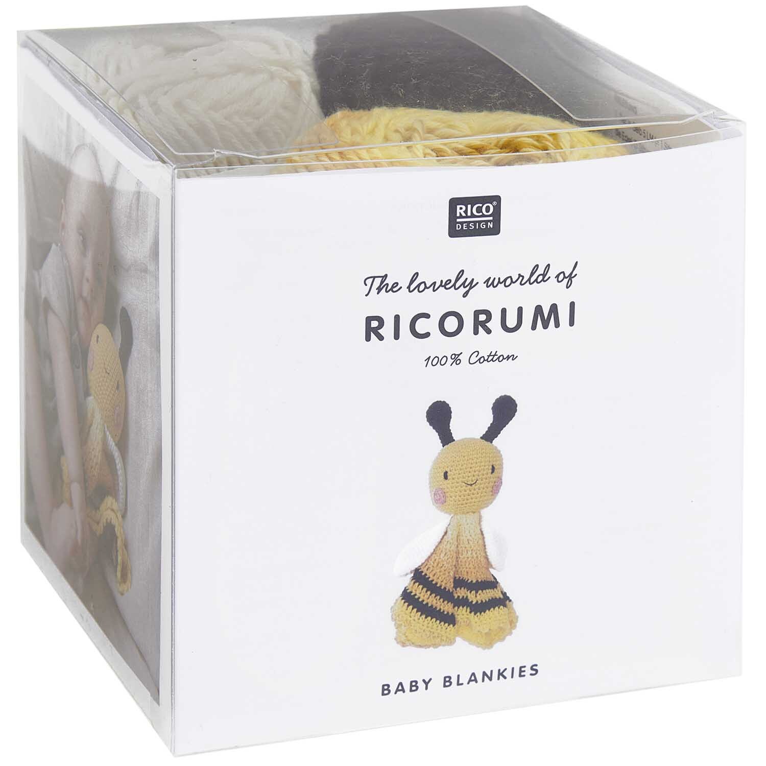 Häkelset Ricorumi Baby Blankies Biene: Enthält 8-teiliges Set von Rico Design mit gelber Biene. Ideal für kreative Handarbeiten.