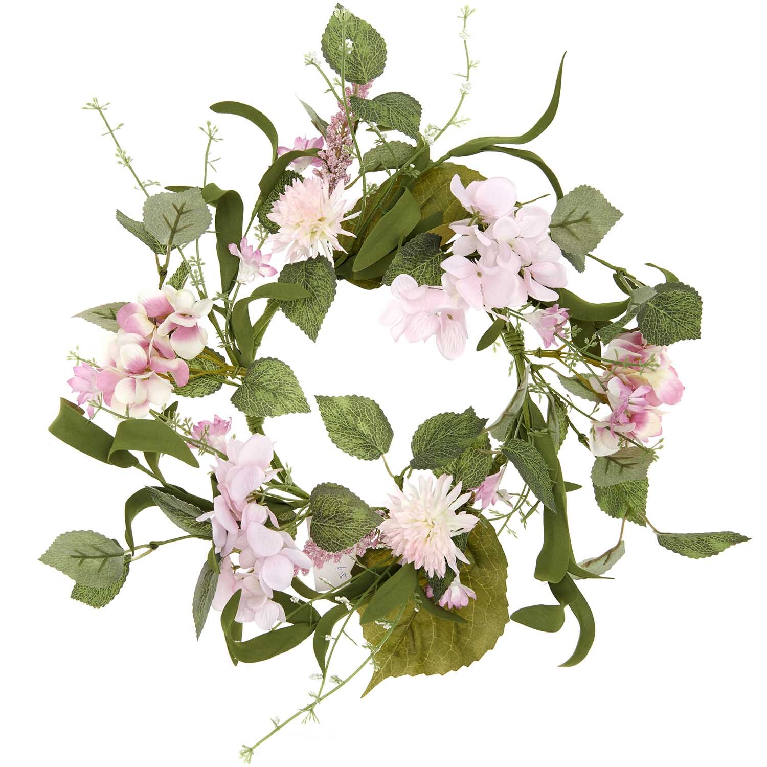 Blumenkranz Rosa: Ein dekorativer Kranz mit rosa Blüten und grünen Blättern, Ø42cm, von Rico Design.