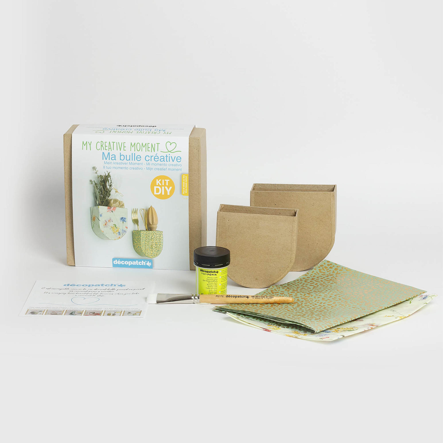 Bastelset Kreativer Moment Wandhalter: DIY-Set von décopatch mit Papier, Kleber und Werkzeugen für kreative Wanddekorationen. Ideal für Bastelprojekte.