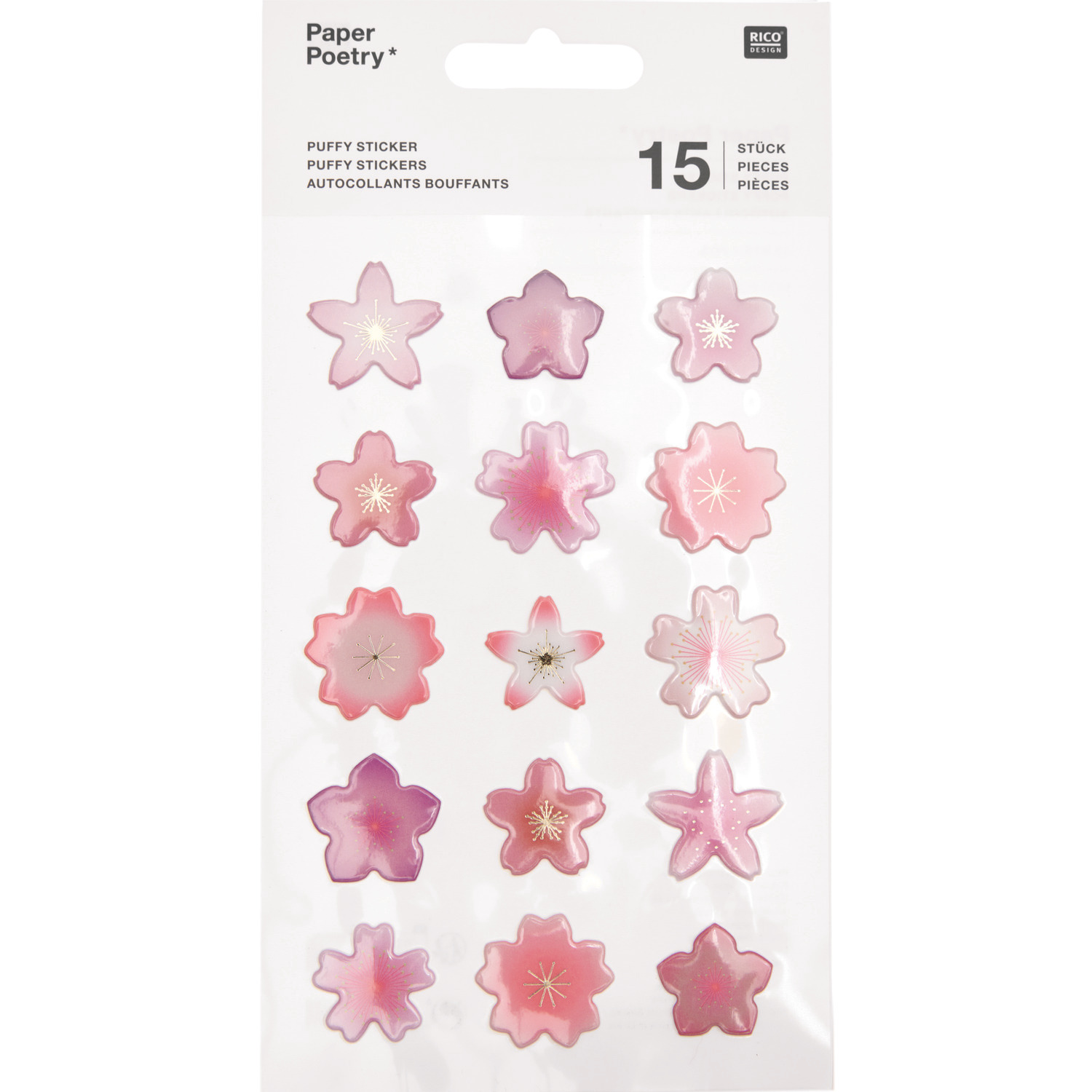 Paper Poetry Puffy Sticker Kirschblüten 15 Stück von Rico Design