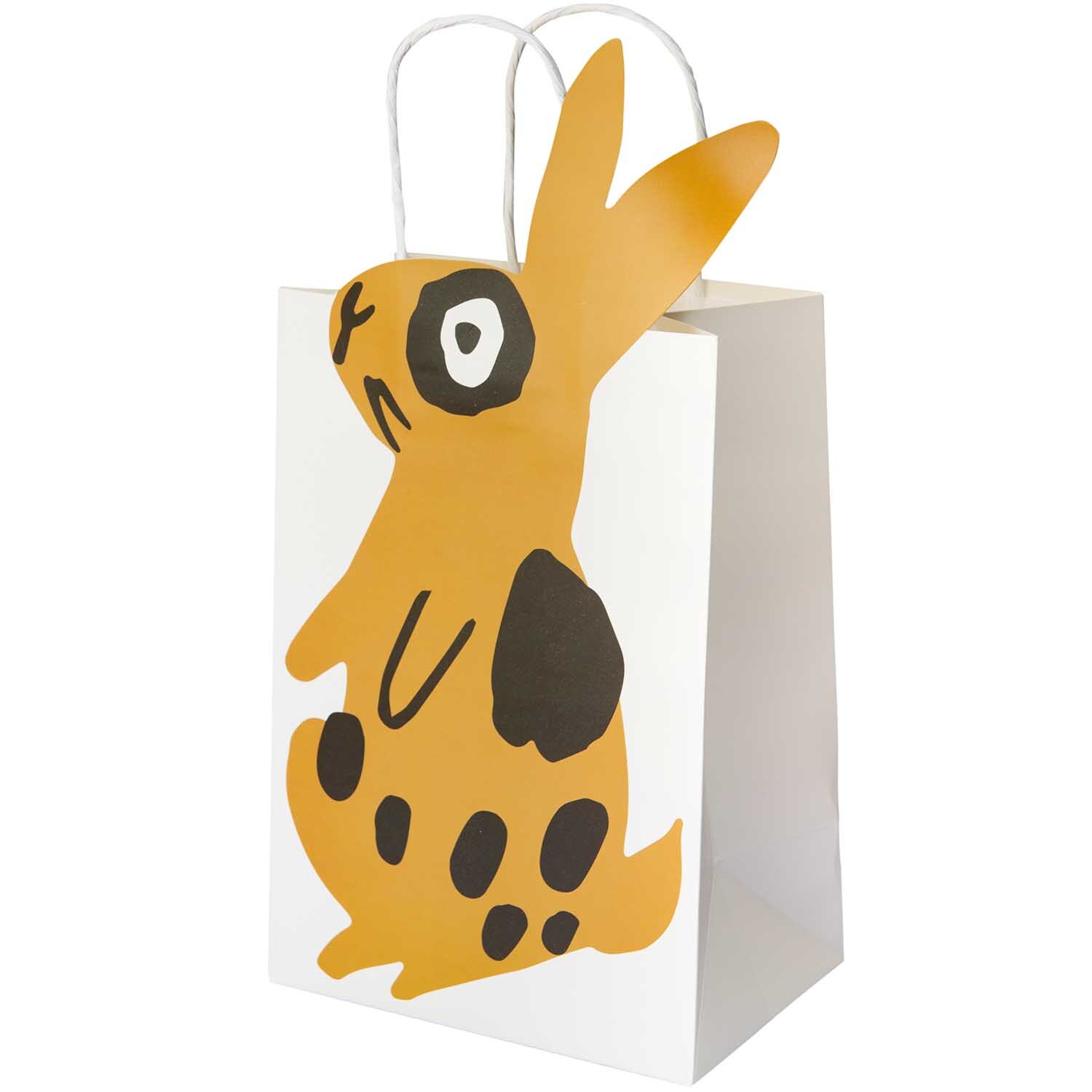 Geschenktüte Hase 18x35,5x12cm mit Hasenmotiv in Weiß und Orange, ideal für Ostergeschenke.