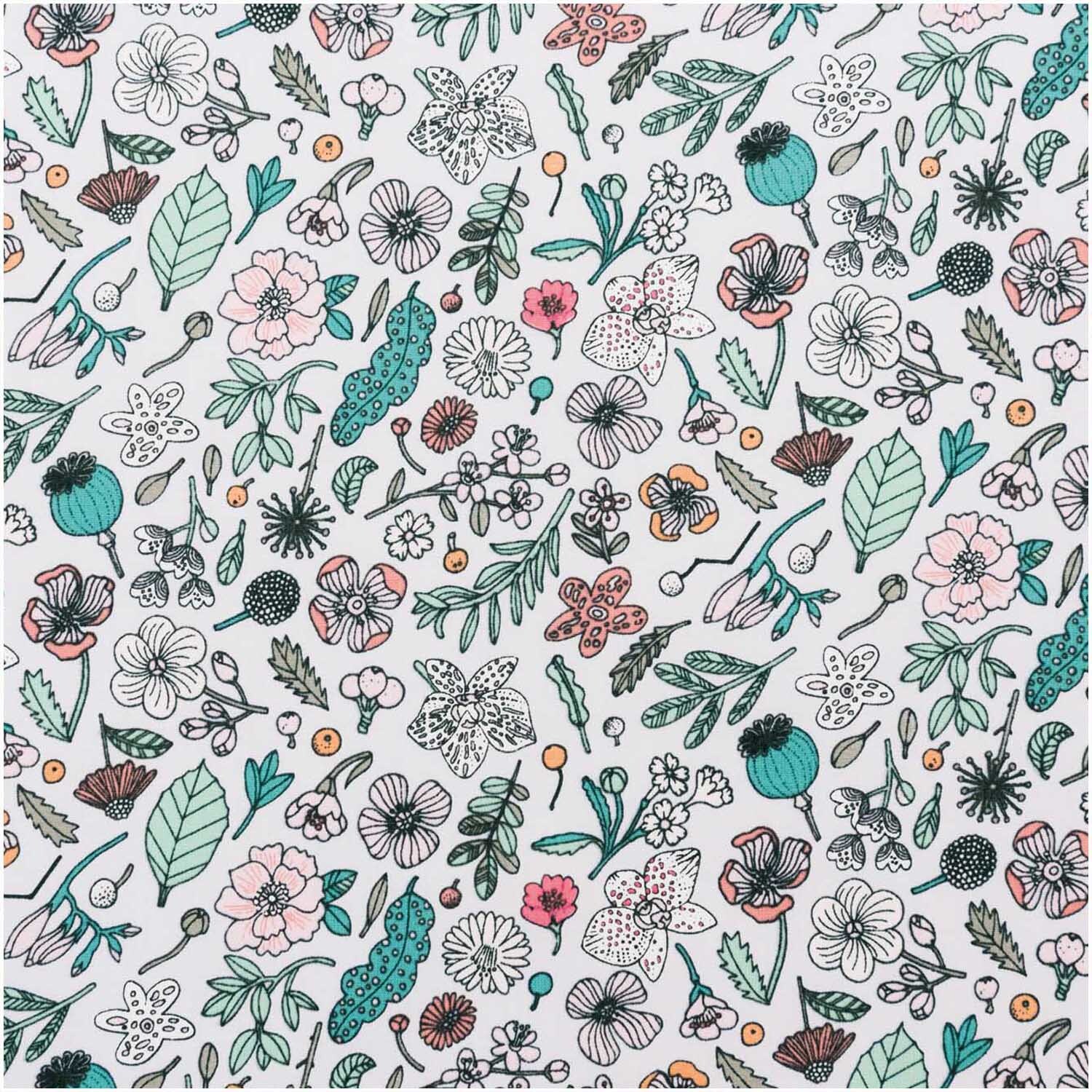 Druckstoff Hygge Blumen flieder-neon mit floralen Mustern in lebhaften Farben von Rico Design.