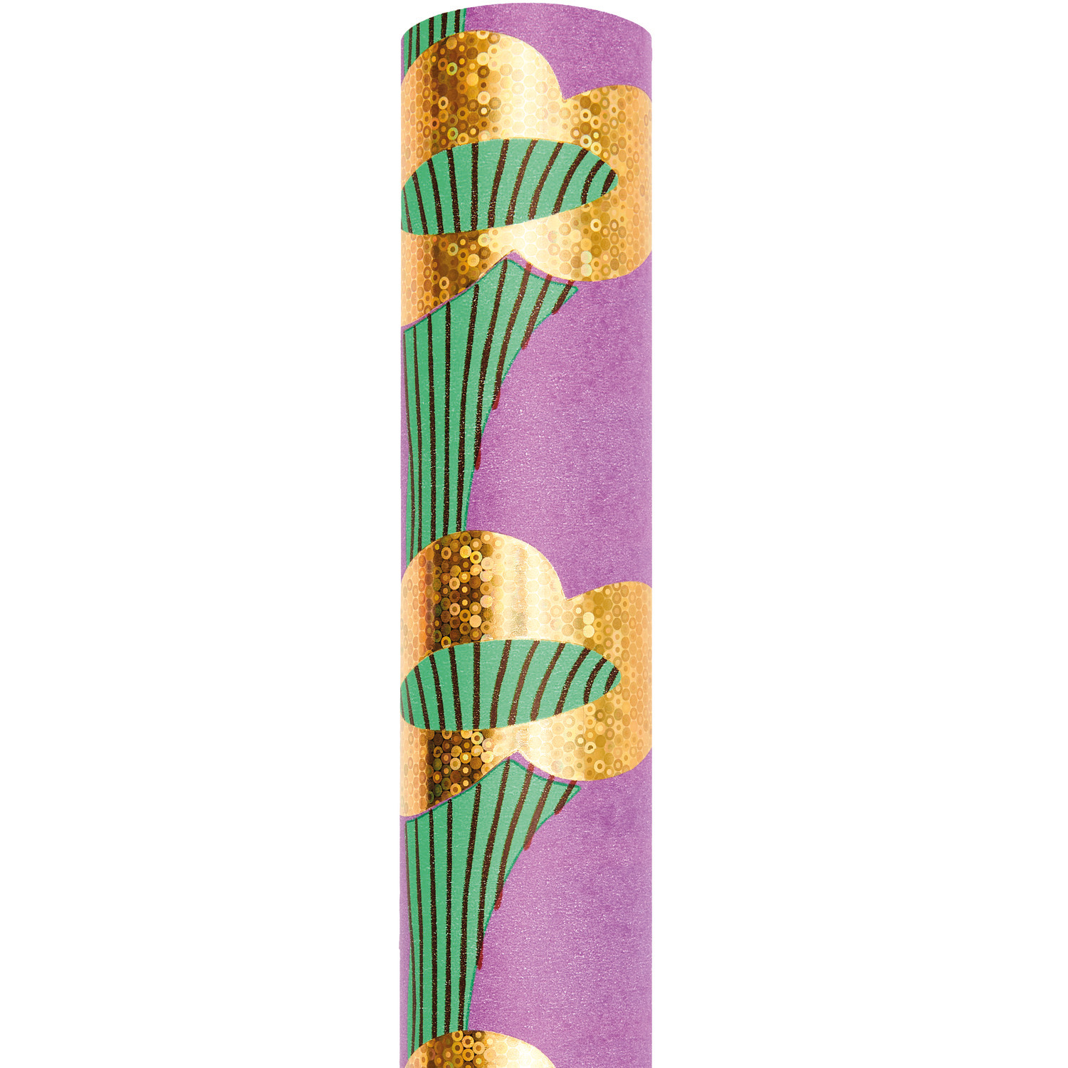 Geschenkpapier mit Pfifferling-Muster auf violettem Hintergrund, von Rico Design, 70cm x 2m.