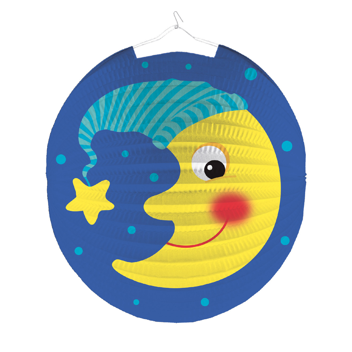 Lampionlaterne Mond: Bunte Laterne mit lächelndem Mondgesicht und Stern, Ø25cm, ideal für Dekorationen.
