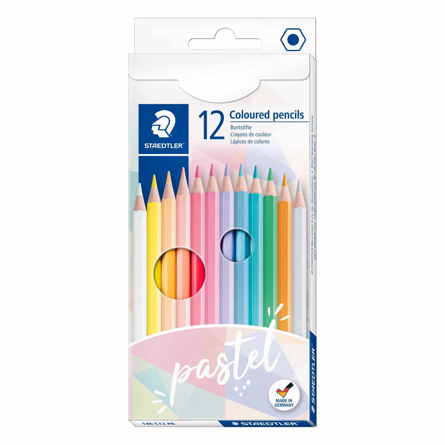 Buntstifte Pastell 12 Stück von Staedtler in einer Verpackung mit verschiedenen sanften Farbtönen.