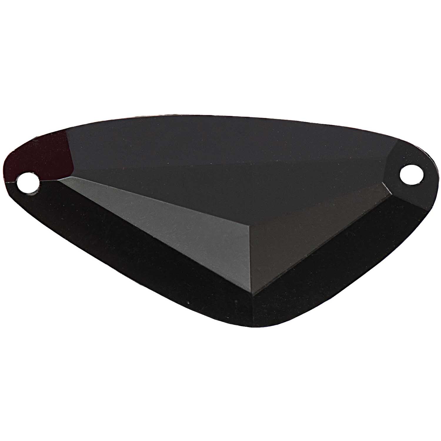 Aufnähsteine dreieckig 38x20mm von Rico Design, schwarz, mit zwei Löchern zur Befestigung.