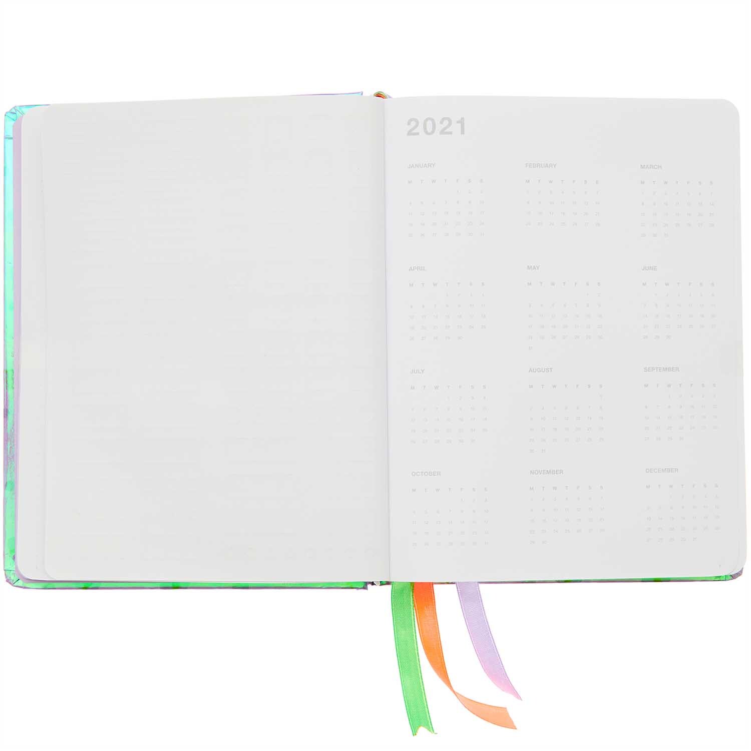 Paper Poetry Bullet Diary Hardcover mit offenem Kalender für 2021, bunte Bänder, von Rico Design.