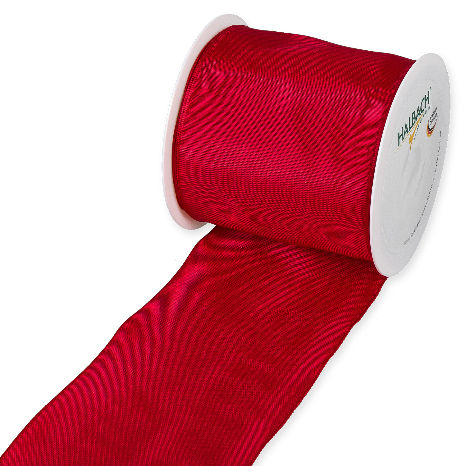 Drahtkantenband, 100mm 2m: Rotes Band von Halbach, ideal für Dekorationen und Bastelprojekte.